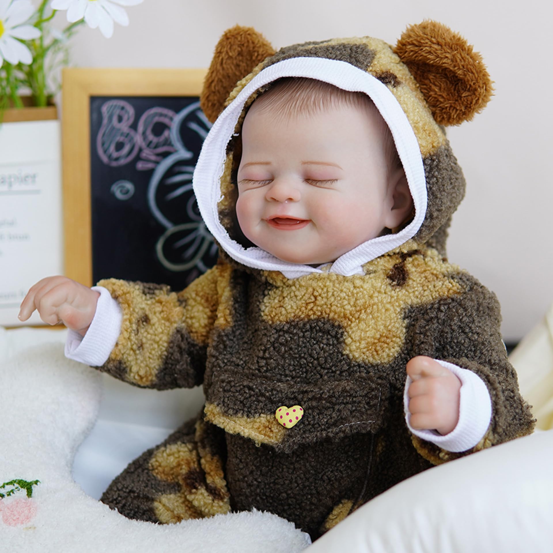 YIHANGG 45cm Bambola Bebe Reborn Realistica Maschio Bambole Reborn Che Sembrano Vere Occhi Chiusi Bambolotto Neonato Reborn Compleanno Natale Regalo