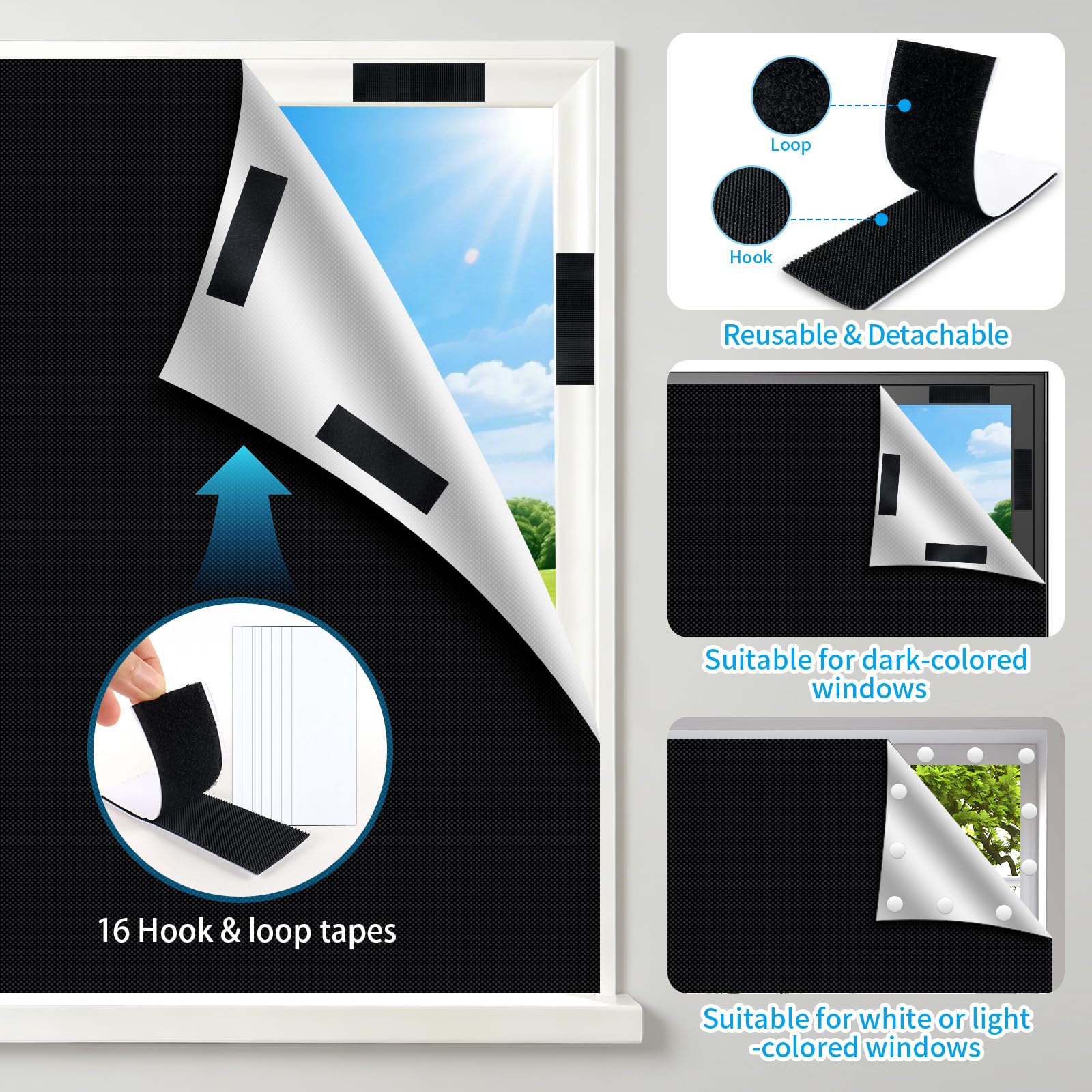 Store Occultant sans Percage 300x145cm 100% Opaque Stores Enrouleur Fenêtre de Toit Fenêtre Porte