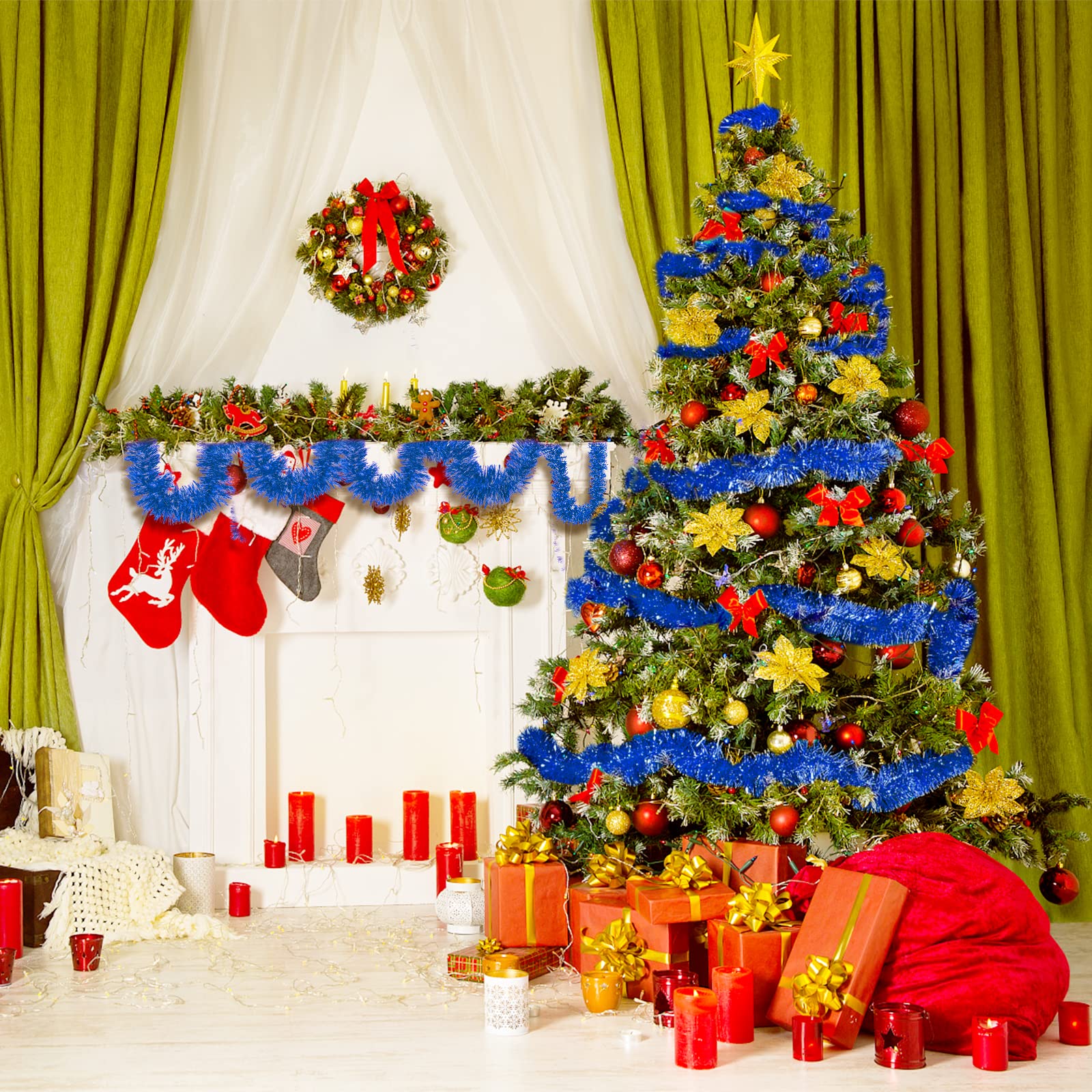 Ghirlanda Orpelli Natale 6 Pezzi Da 2m Argento - Decorazioni Per Albero, Scale E Casa, Fai Da Te - Foto 6