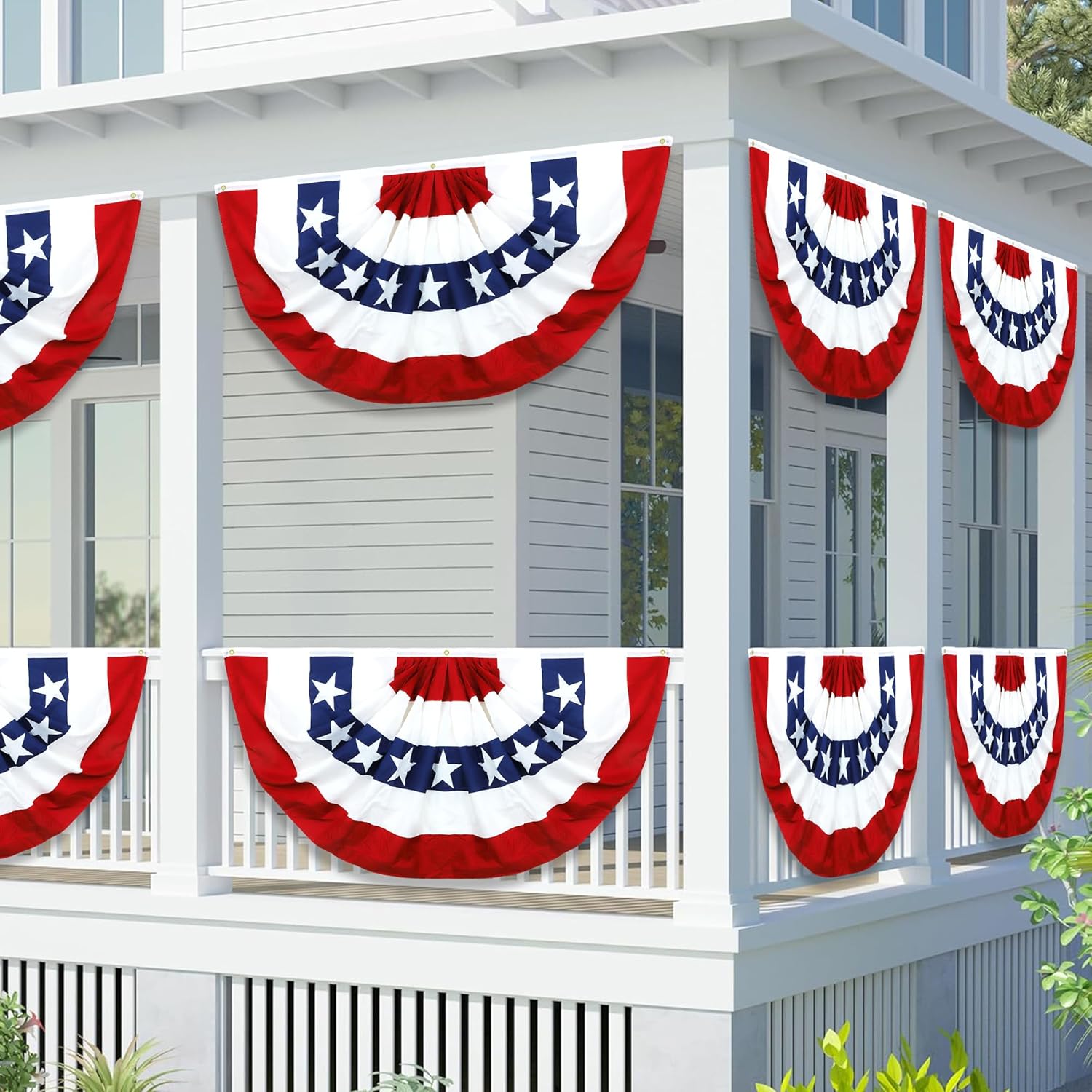 3x6 FT 6PCS Patriotic Bunting Flags 4th of July Decorations,Large American Flag Bunting for Outside Porch July 4th Decor Memorial Day Independence Day (6 Pack-3x6 FT)
