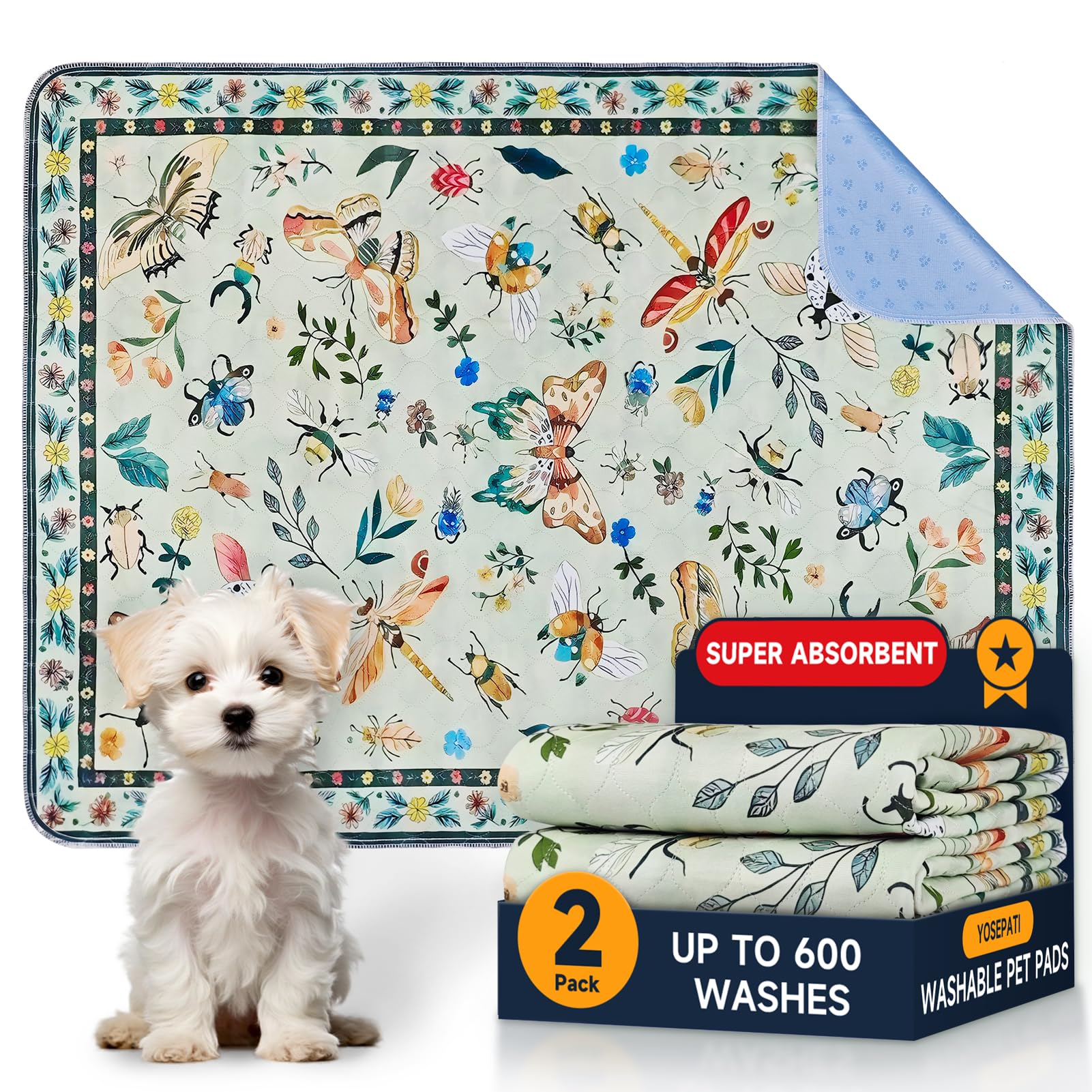 YOSEPATI 2 Washable Pee Pads for Dogs, 60 x 91cm,Reusable Training Pad