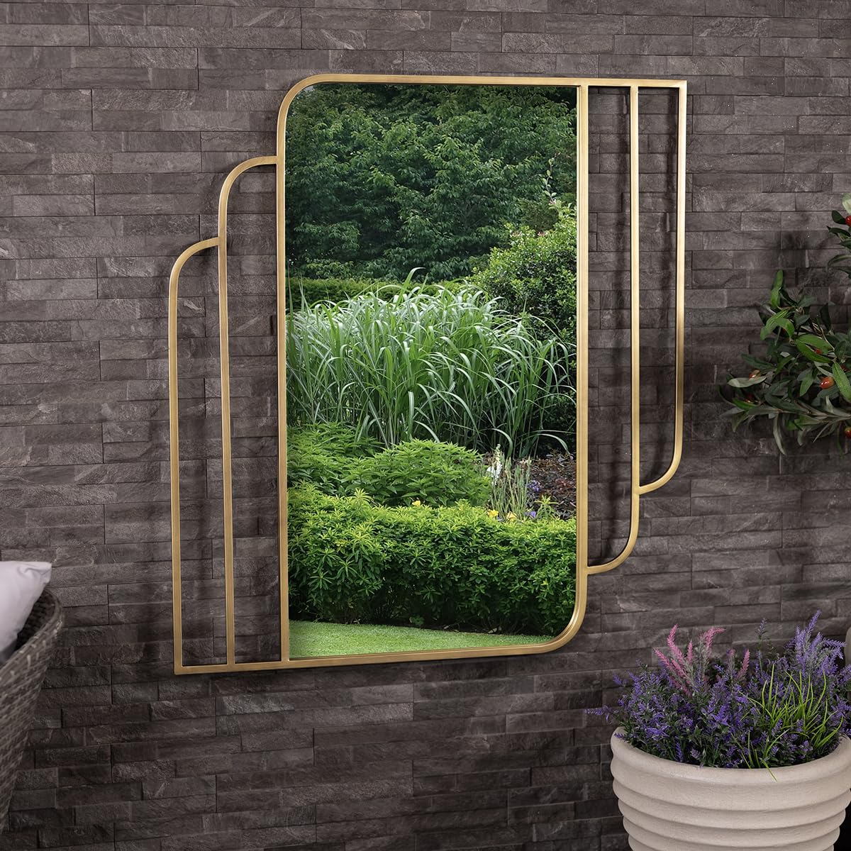 Charles Bentley Gold Prague Rectangular Mirror In Weather Resistant, Shatterproof, Wall Mounted Accent Mirror Décor For Garden, Indoors, Iron, Aluminium (110X100cm)