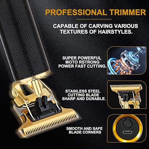 Miniatura 5 de Juego de cortapelos inalámbrico para hombre con pantalla LED, recortadora de barba y bigote ajustable, cuchillas autoafilables, máquina de corte de