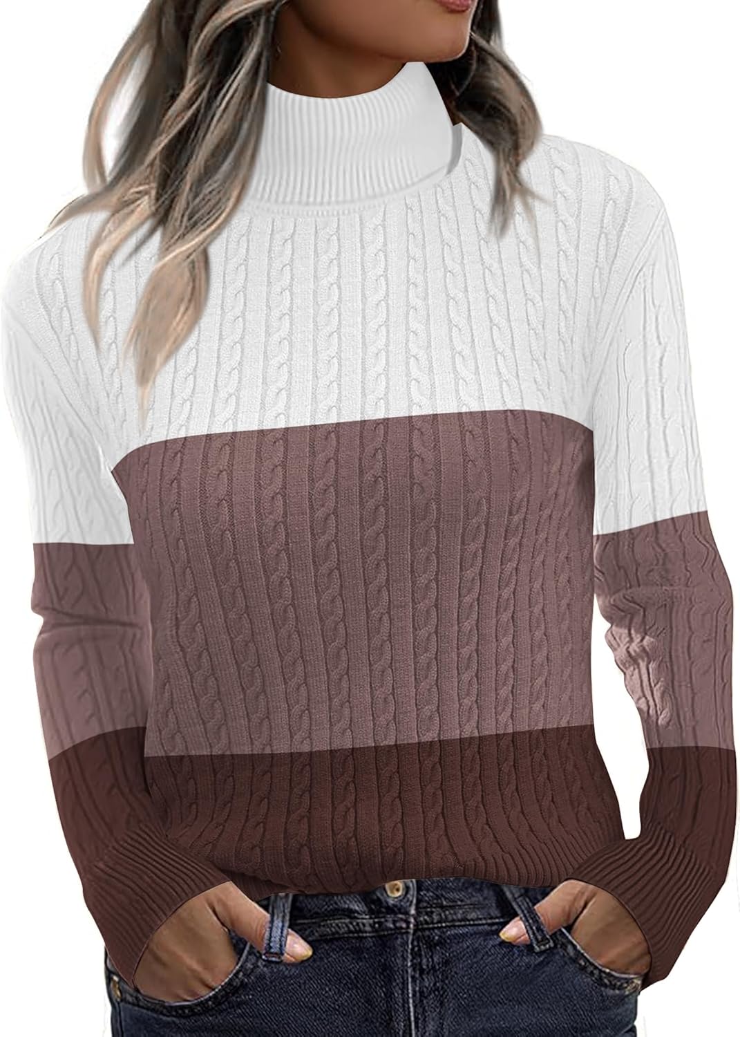 Zeagoo Womens Sweaters 2025 Turtleneck Cable Knit Long Sleeve Pullover Cute Fitted Trendy Basic Fall Tops