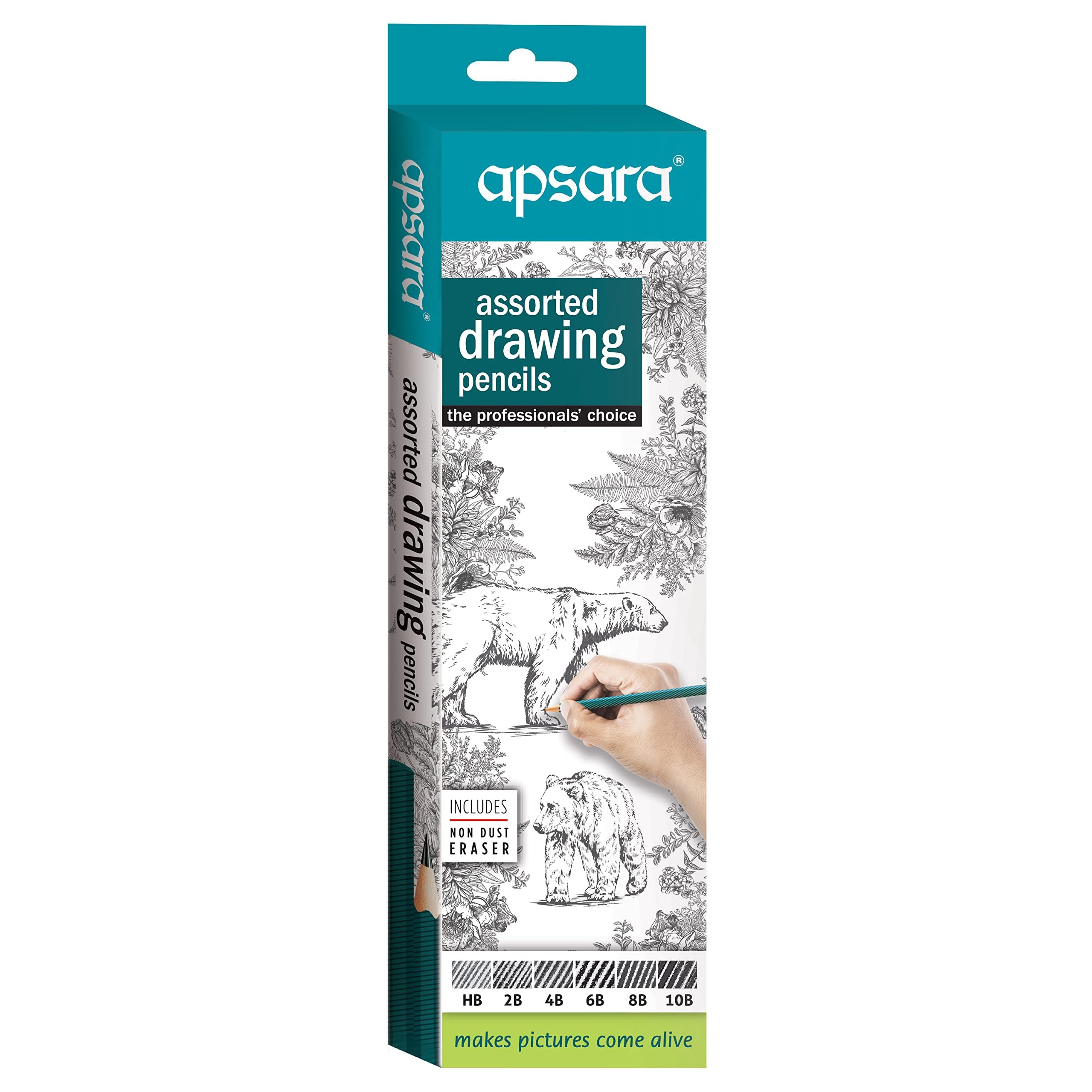 Apsara Assorted Drawing Pencils Set – HB, B, 2B, 4B, 6B Shades for Sketching & Shading | Premium Graphite Pencils for Ar
