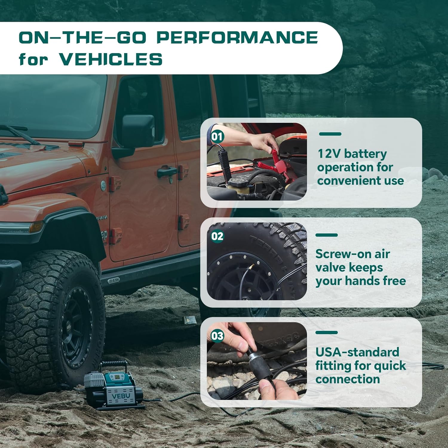 ‌RV Air Compressor 12V Tire Inflator, 150PSI with Auto Shut-off, Digital Display & Preset, 5.65CFM Fast Inflation for Off-road Vehicles, Trucks, SUVs, RVs, ATVs, Corded Electric