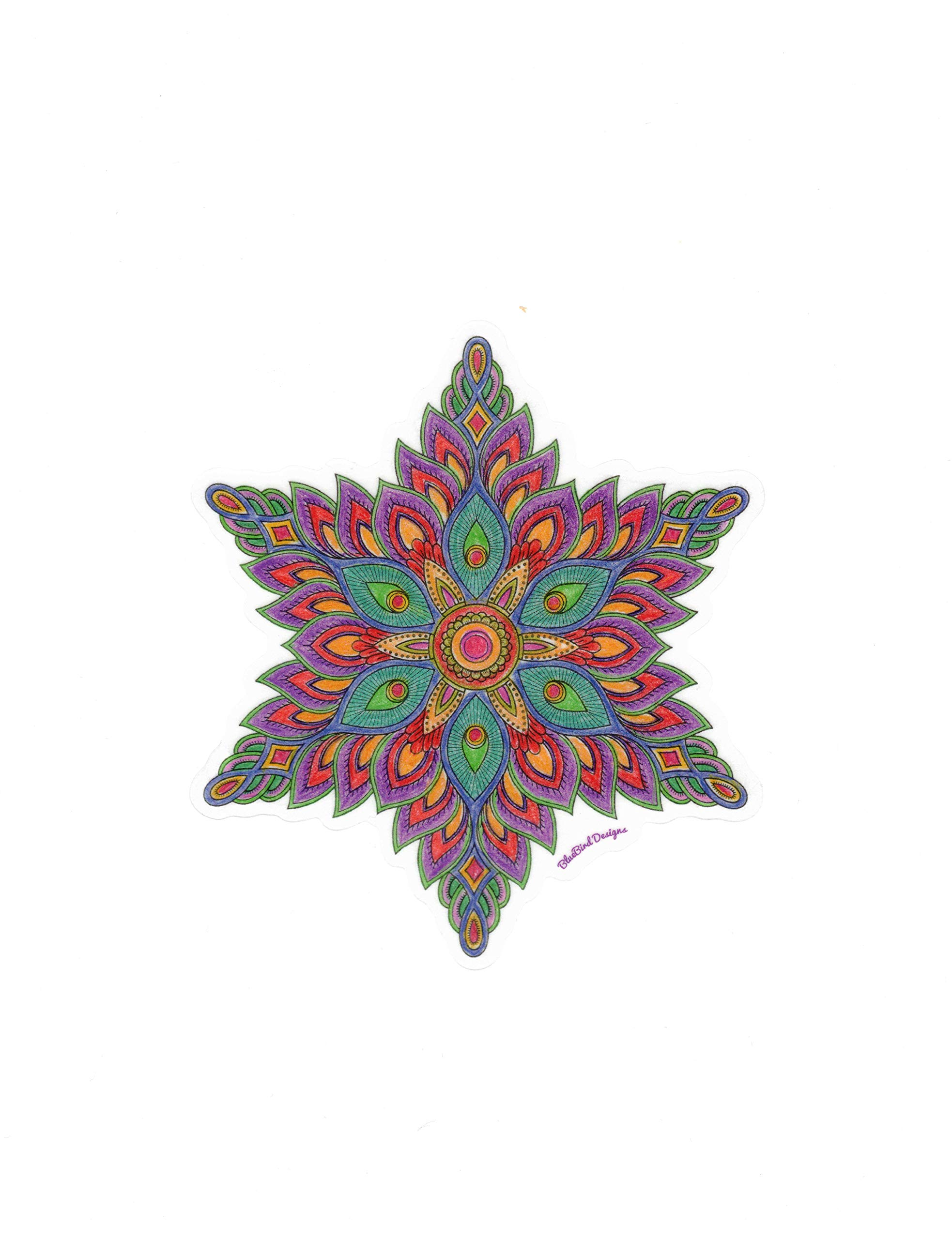 Bluebird Designs Artisan Safety Decal/Emblem/Sticker(5” x 5”) for Plate Glass Windows & Doors.’Clear Backing’ w/Vibrant,Translucent Colors Create a Stained Glass Effect. Hotels,Restaurants,Buildings