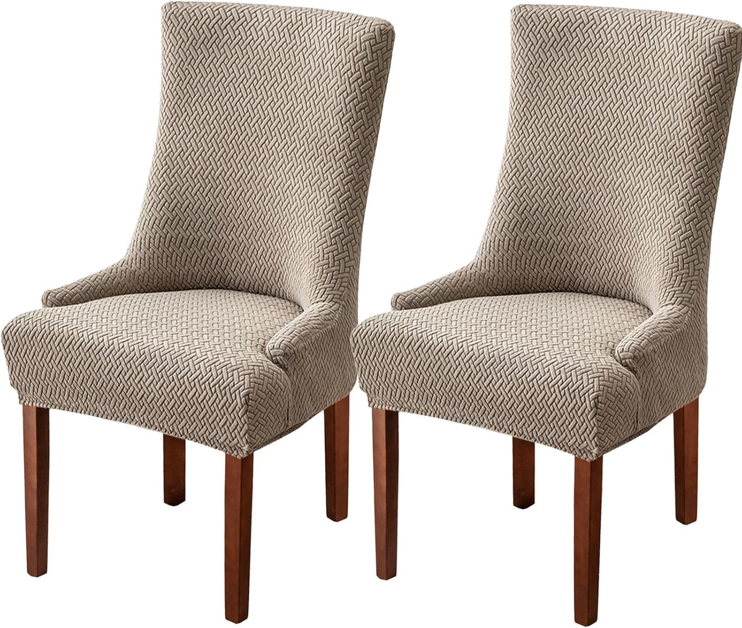 HACLEN Wingback Side Chair Slipcovers Set of 2 4 6, Stretch Wingback Armchair Cover Washable Non Slip Dining Chair Covers for Banquet Party (Khaki,Set of 2)