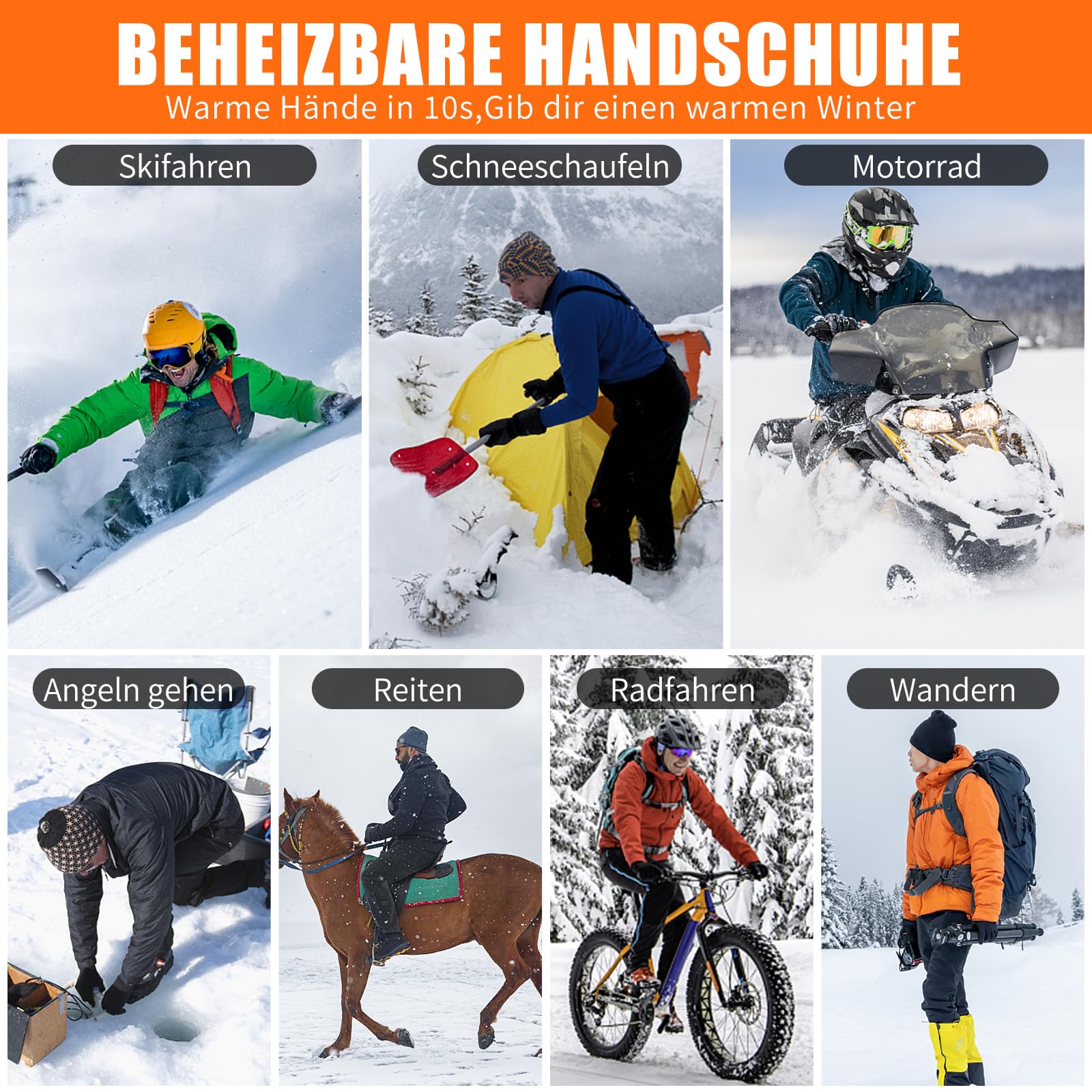 LOTTBUTY Guantes calefactables actualización 2025, guantes calefactables para hombre y mujer con baterías recargables de 7,4 V/2 x 5000 mAh, guantes de moto impermeables para invierno, para esquí