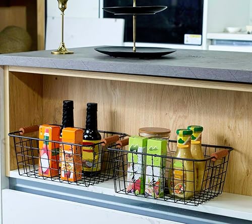 Miniatura 4 de Cesta de almacenamiento de alambre para cocina, paquete de 2 unidades, cesta de accesorios de organización de despensa, cesta de lavandería, con