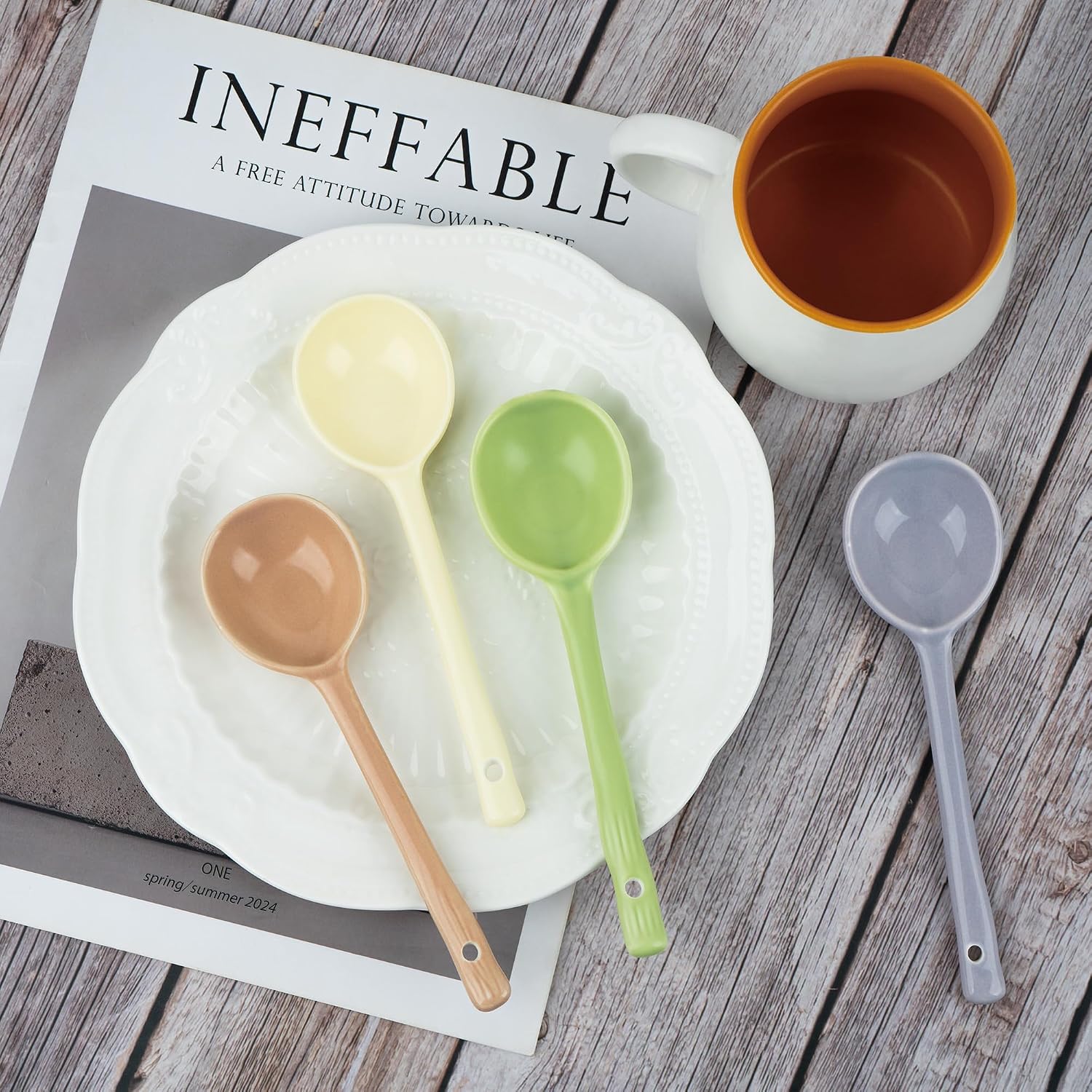 Ceramic Soup Spoons Set of 4 for Ramen Cereal Pho Porridge