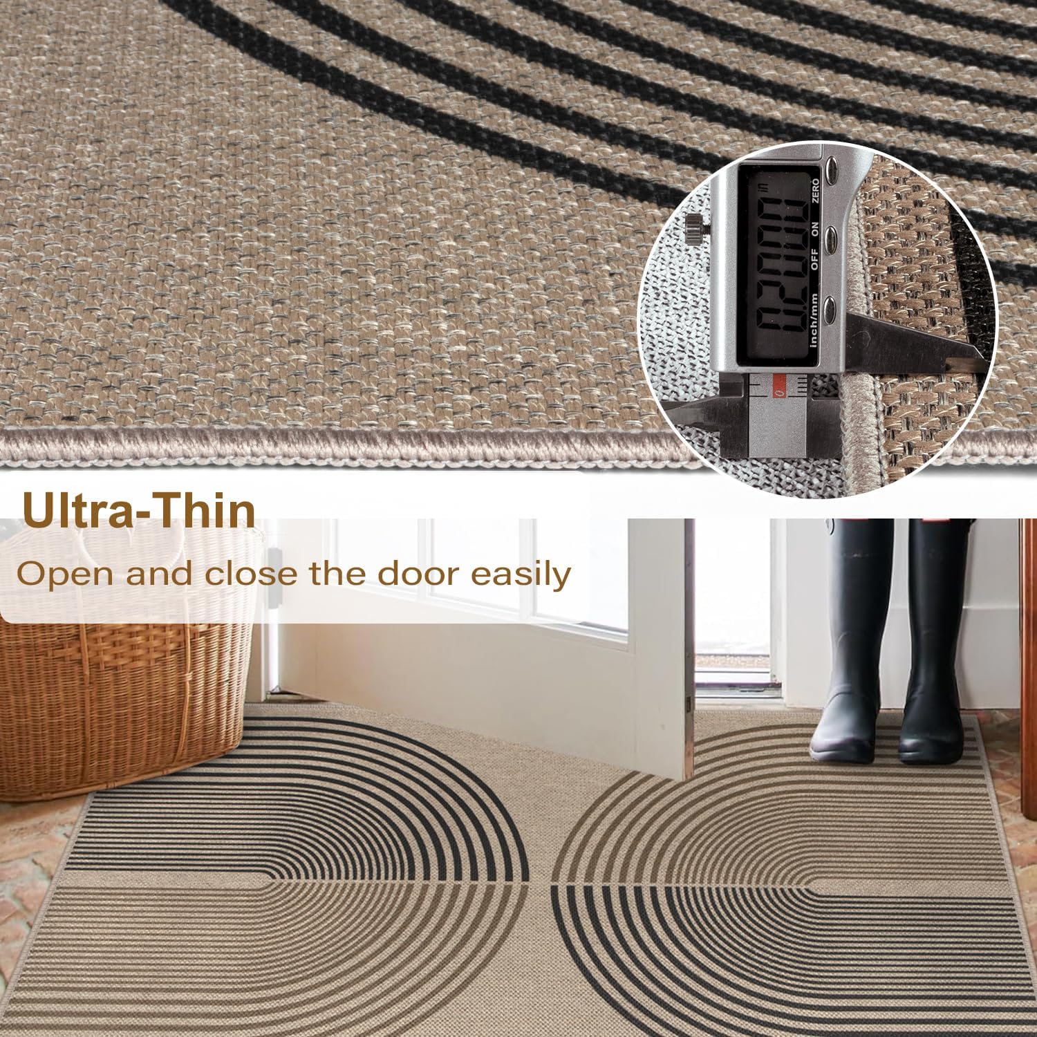 Rugalia Easy Jute Rainbow Entryway Rug, 2x3 Washable Non-Slip Indoor Outdoor Doormat, Neutral Boho Farmhouse Small Kitchen Rug Modern Abstract Throw Rugs for Entrance Bedroom Bathroom