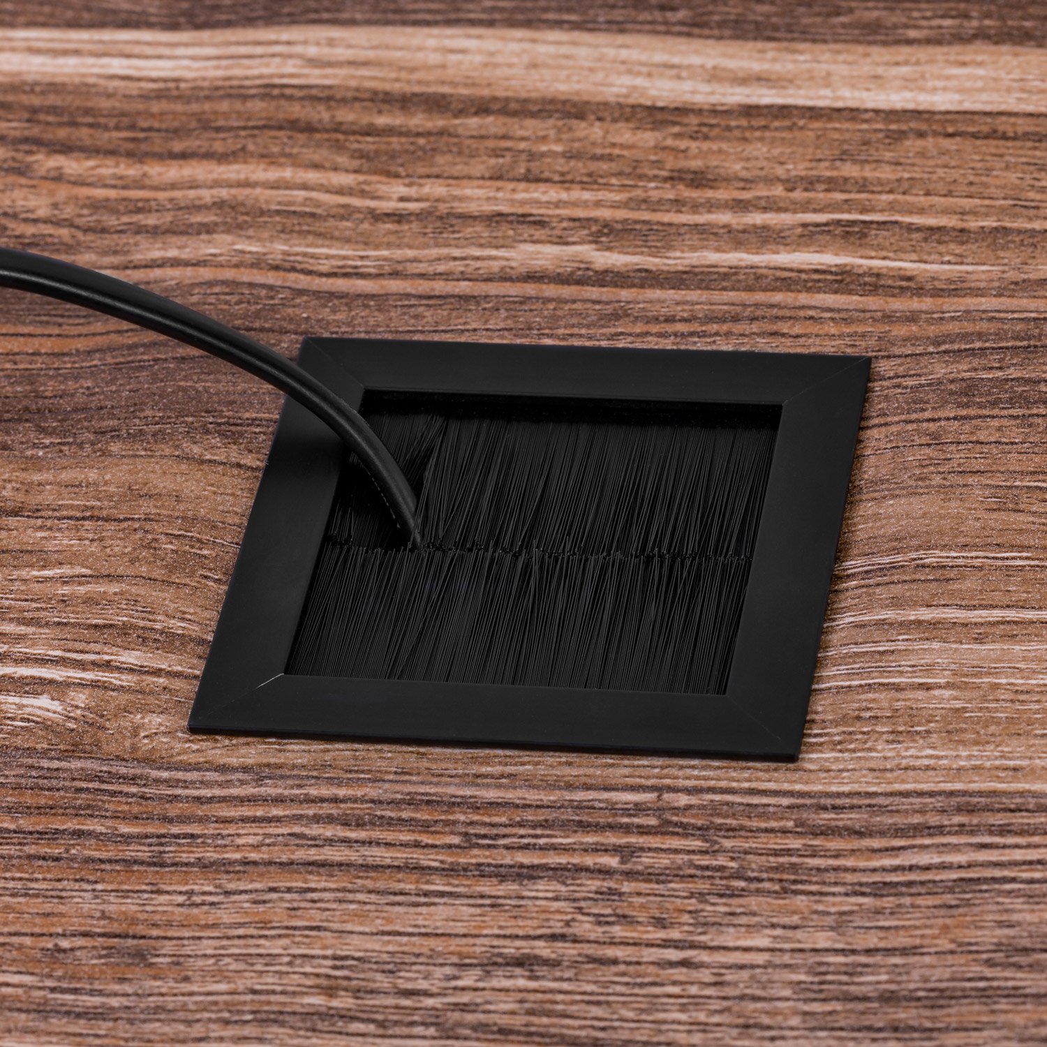 Gedotec Salida de Cable Salida de Cable de Escritorio Exit Cuadrado con Sello de Cepillo | Aluminio Negro Mate | Toma de Cable a presión | 69 x 69 x 25 mm | pasacables de Mesa de Oficina -1 Pieza