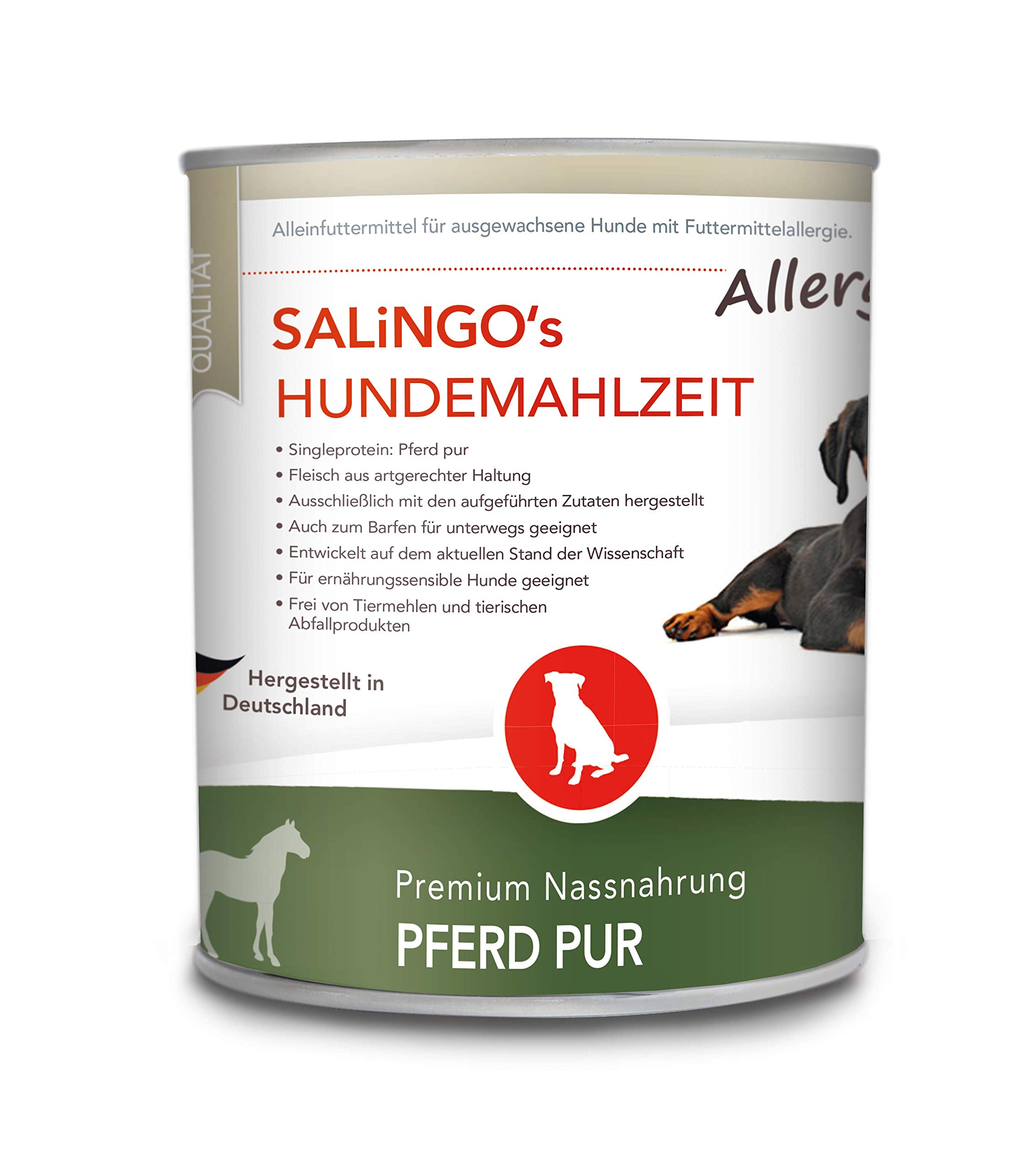 SALiNGO Premium Hundefutter nass Pferd PUR | Nassfutter für Hunde | getreidefrei | hoher Fleischanteil | hypoallergen | Barf Dosen