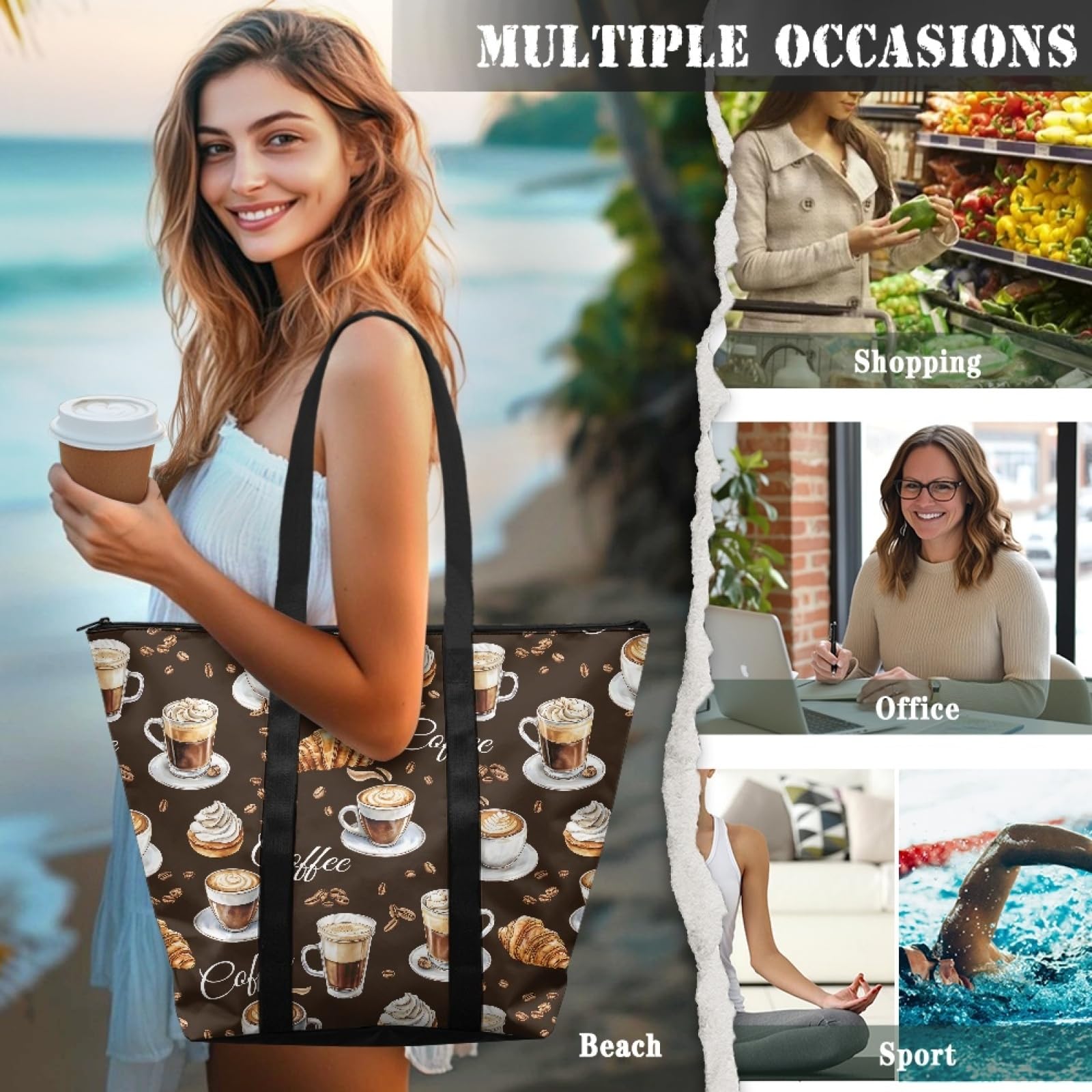 Jutebeutel Strandtasche Polyester Stoffbeutel Damen Einkaufstasche Wiederverwendbare Badetasche Einkaufsbeutel Faltbar Stoffbeutel mit Reißverschluss Stofftasche