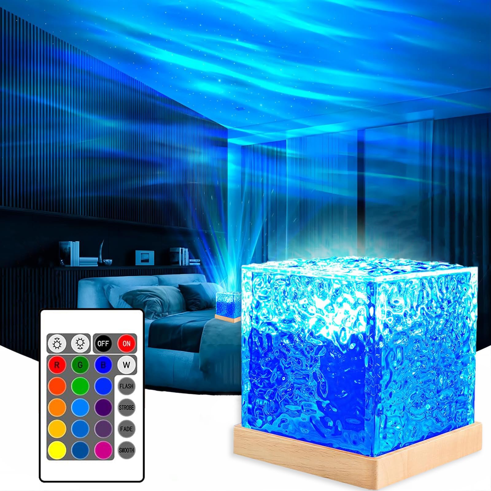 Lampara Aurora Boreal,Agua OndulacióN Proyector Estrellas,16 Color Efectos Luz Nocturna Infantil,360°Ocean Lamp Traer Mando Distancia,Adecuado Para Techo De Dormitorio-Clase De Eficiencia EnergéTica G