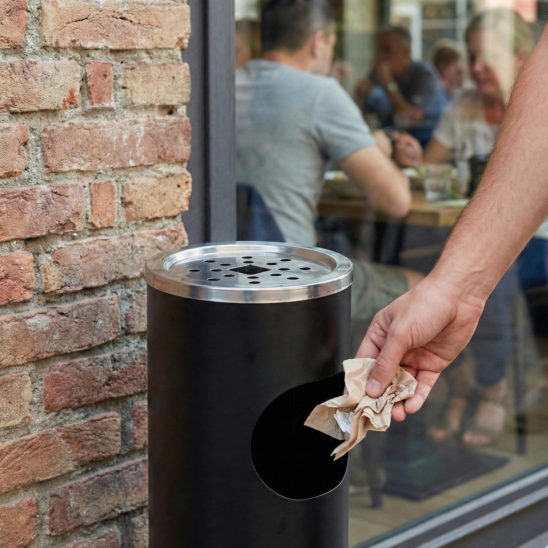 2 in 1 posacenere da terra esterno con cestino rifiuti nero altezza 58 cm pattumiera posacenere a colonna per esterni ristorante hotel e area fumatori in metallo robusto e antivento