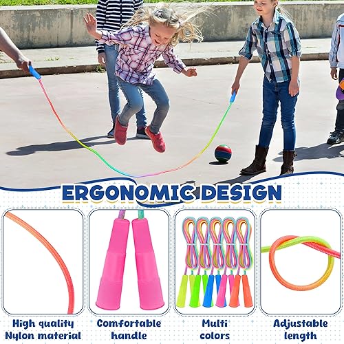 Miniatura 3 de Cuerda de saltar para niños, cuerdas de saltar de nailon degradado coloridas para niños, longitud ajustable de 7.55 pies, asas de plástico, cuerdas
