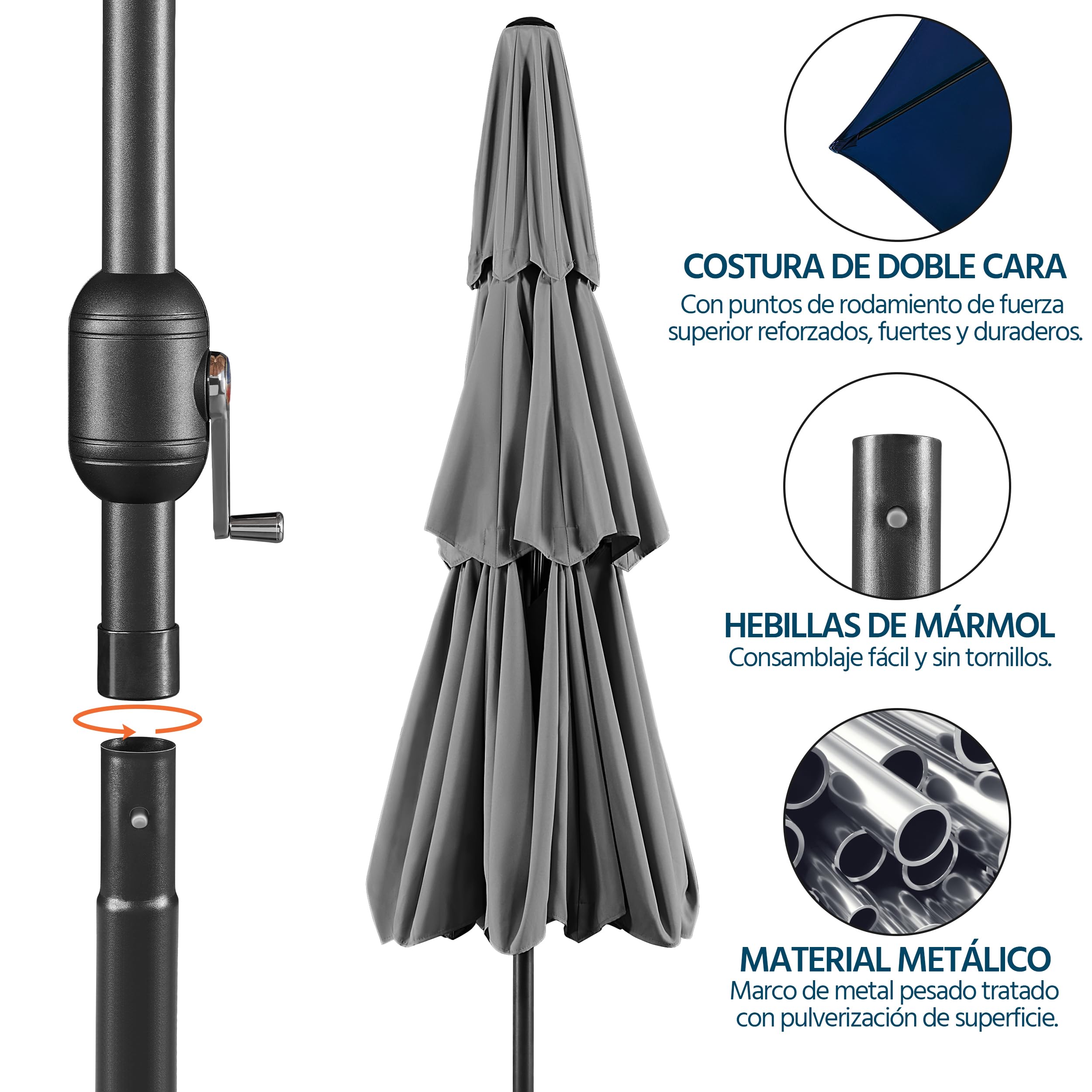 Yaheetech Sombrilla de Jardín 3 Niveles 3.24M Ventilación 8 Varillas Gris | Protección UV,Toldo Inclinable,Tres Niveles de Ventilación,Estructura Metálica Robusta,para Terraza/Patio/Piscina/Restaurante