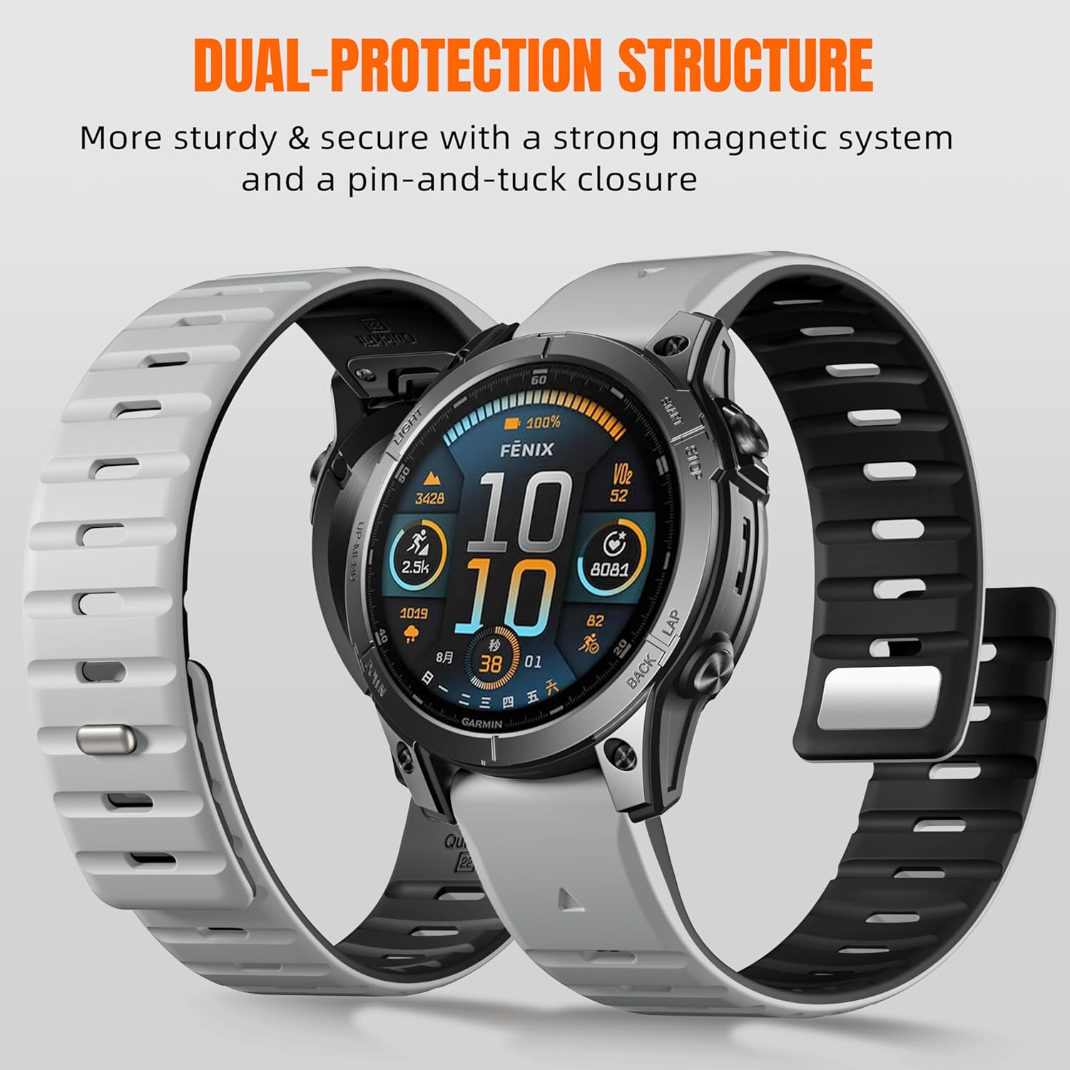 Bandletic R-Lite Fit Magnetic Band Compatible with Garmin Instinct Watch Bands - Silicone Rugged Quick Fit 22mm Strap for Fenix E/8/7/6/5/Forerunner 965/955/945/935/745/Epix 2/Approach S70/S62/S60 - Image 3