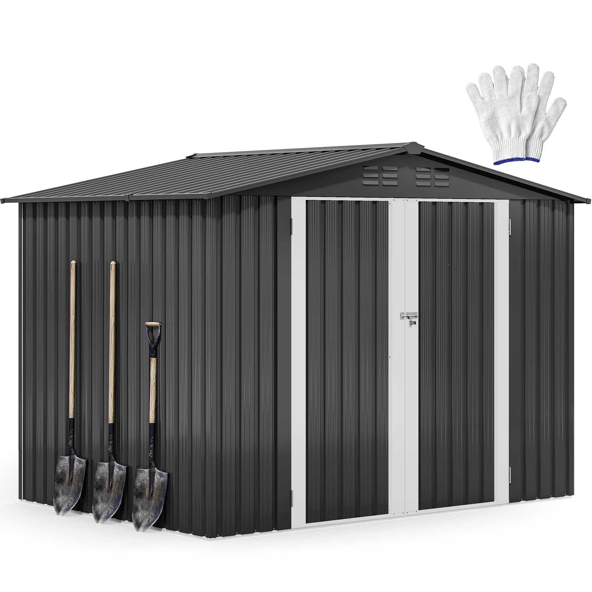 Photo 1 of ***FACTORY SEALED, OPENED FOR INSPECTION***
***PARTIAL SET - PRICE ADJUSTED***
DWVO 7'x5' Large Metal Outdoor Storage Shed, Heavy Duty Tool Storage Sheds for Backyard Patio Lawn - Ideal for Bicycles, Garden Tools, and Lawn Equipment, Easy-to-Assemble, Dar