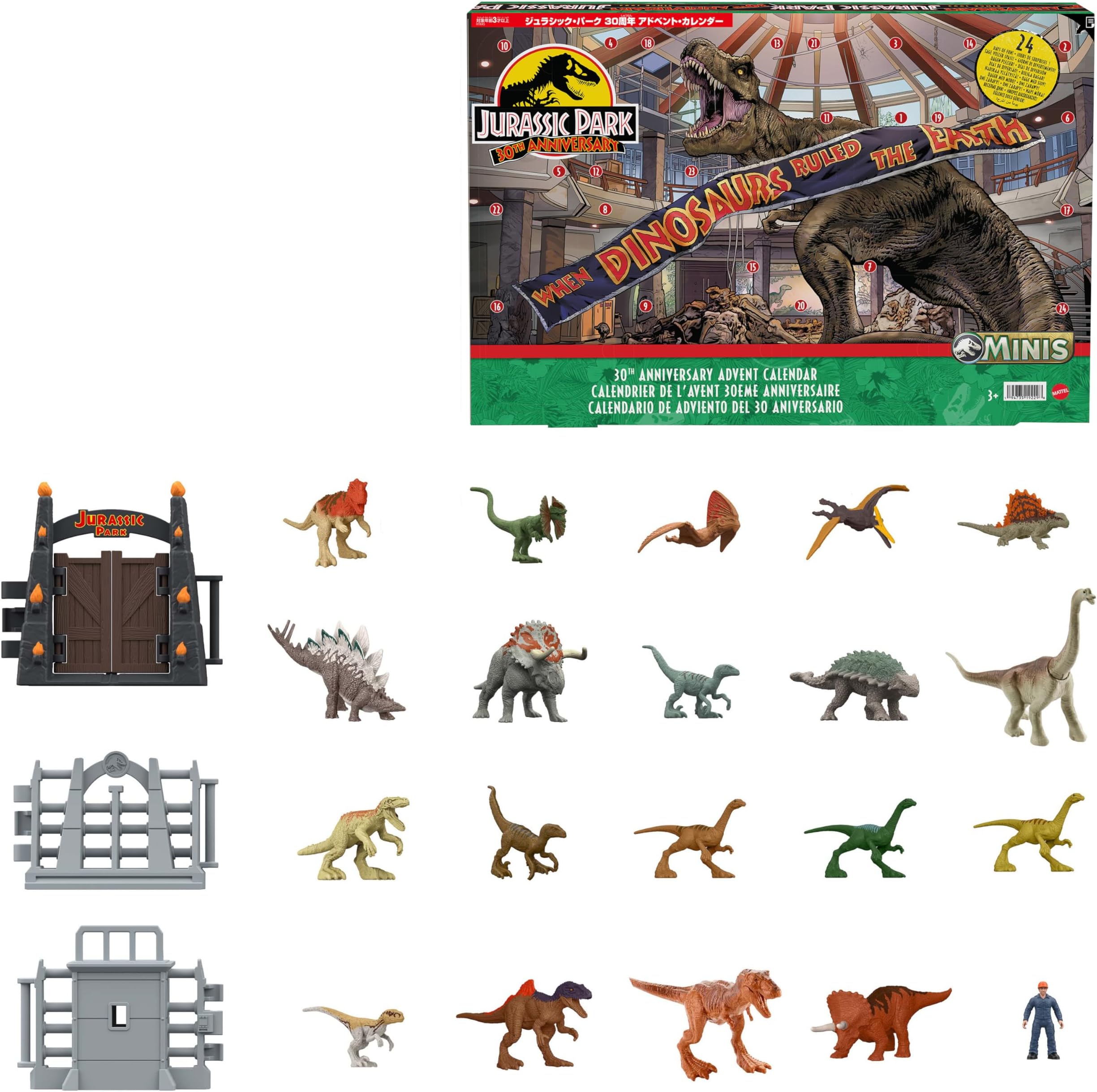 Mattel Jurassic World Jurassic Park 30th Anniversary Advent Calendar [Includes 30 Mini Figures and Parts] [Ages 3 and Up] HTK45