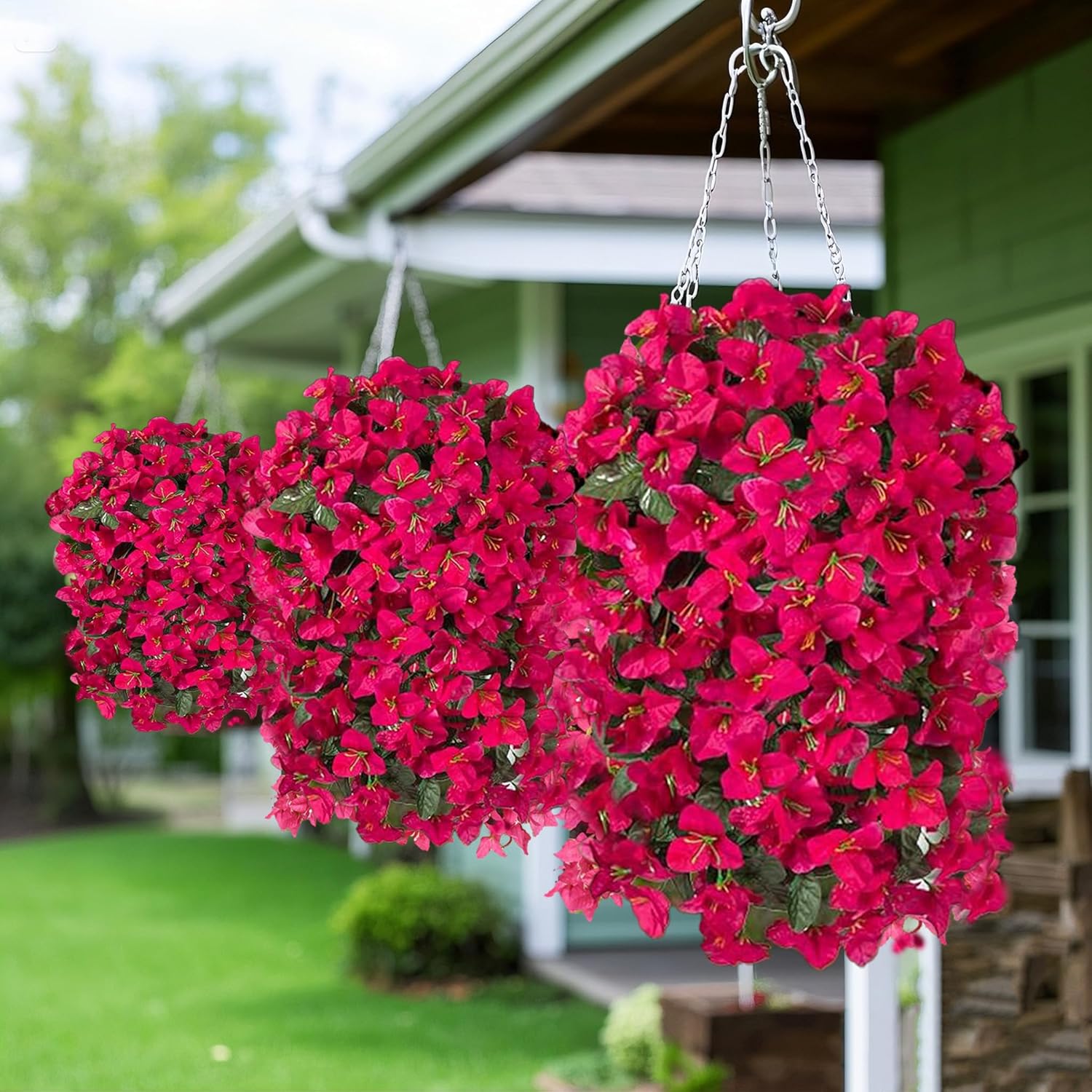 4pc Artificial Hanging Flowers for Outdoors Bougainvillea Artificial Fake Outdoor 4pcs Fake Hanging Flowers for Outdoor Outside Summer Decoration for Front Door Balcony - Image 7