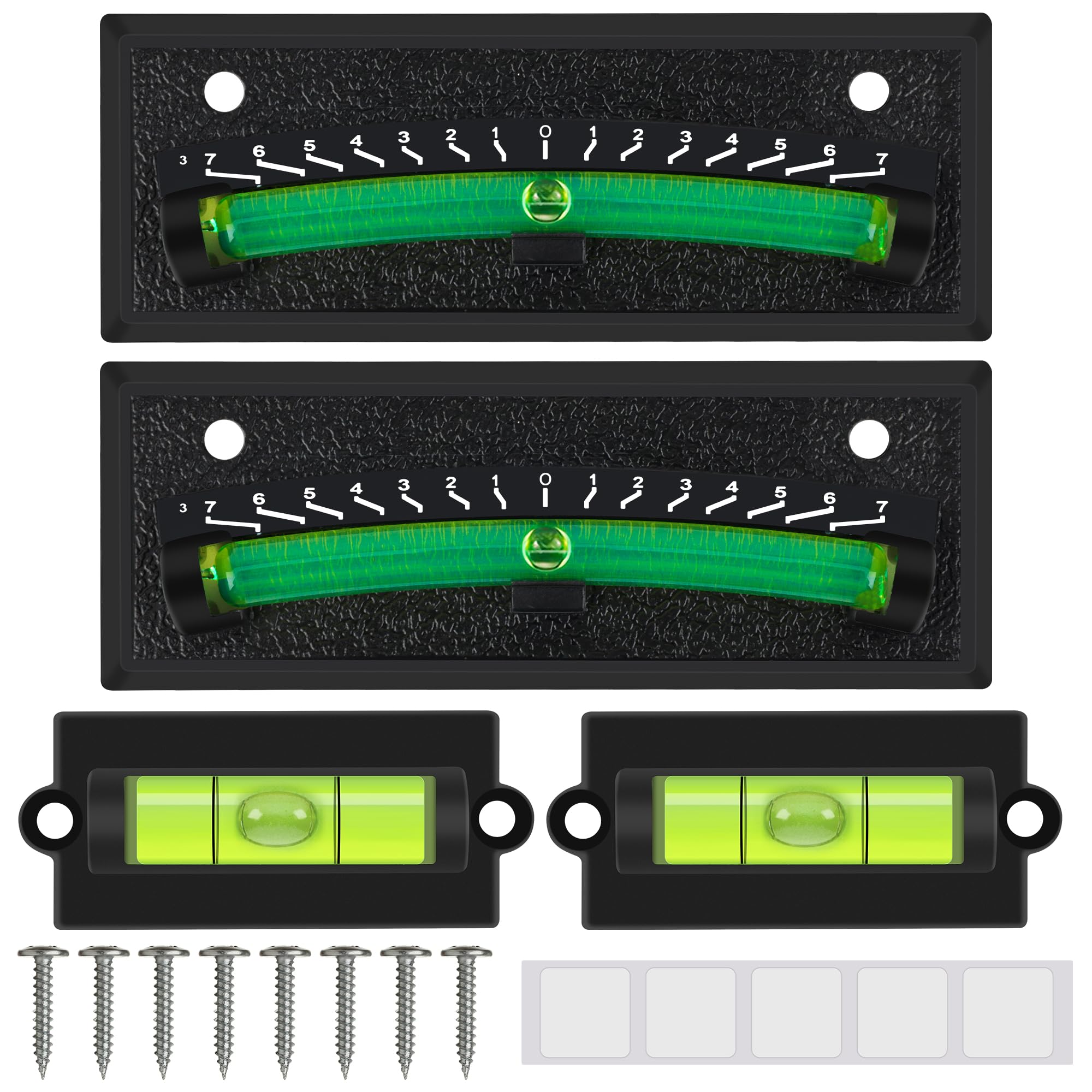 Paquete de 2 + 2 unidades de burbujas autoadhesivas y montadas en la pared, nivel pequeño Larbeti para sistema de nivelación de cámper, RV, remolque, caravana mini niveles de burbuja