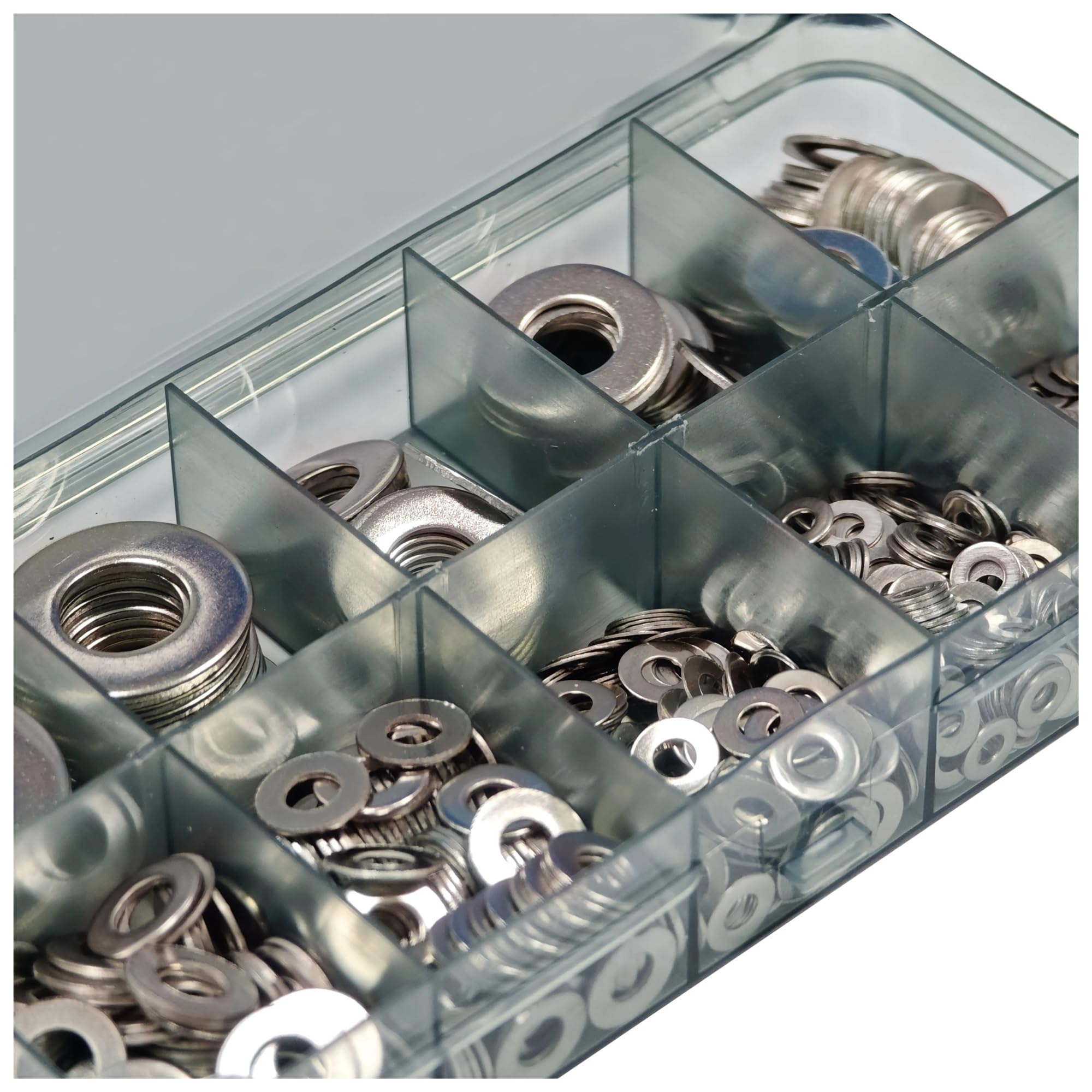 Assortiment de rondelles plates Assortiment de 80 à 580 pièces en acier inoxydable, Kit rondelles plates avec boîte rangement, plusieurs tailles (M2-M10) for vis et boulons(580Pcs)