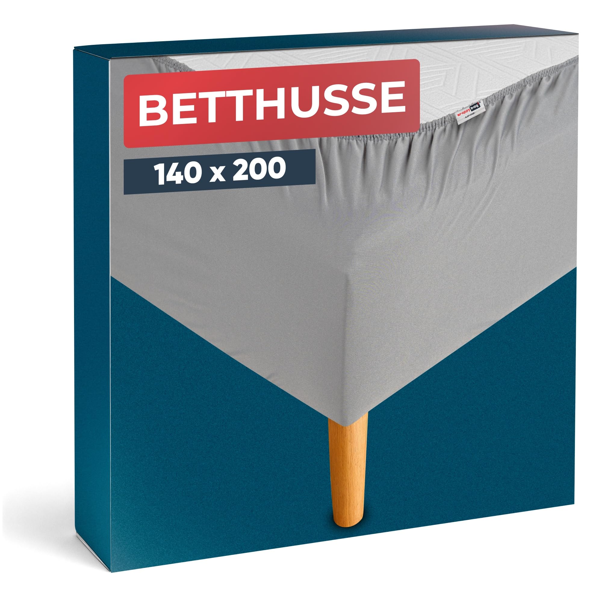 Wrappybag Bettumrandung 140 x 200 cm – Neuer Look für Ihren Alten Bettrahmen – Bettrahmenbezug Grau – Betthusse in 6 Größen erhältlich