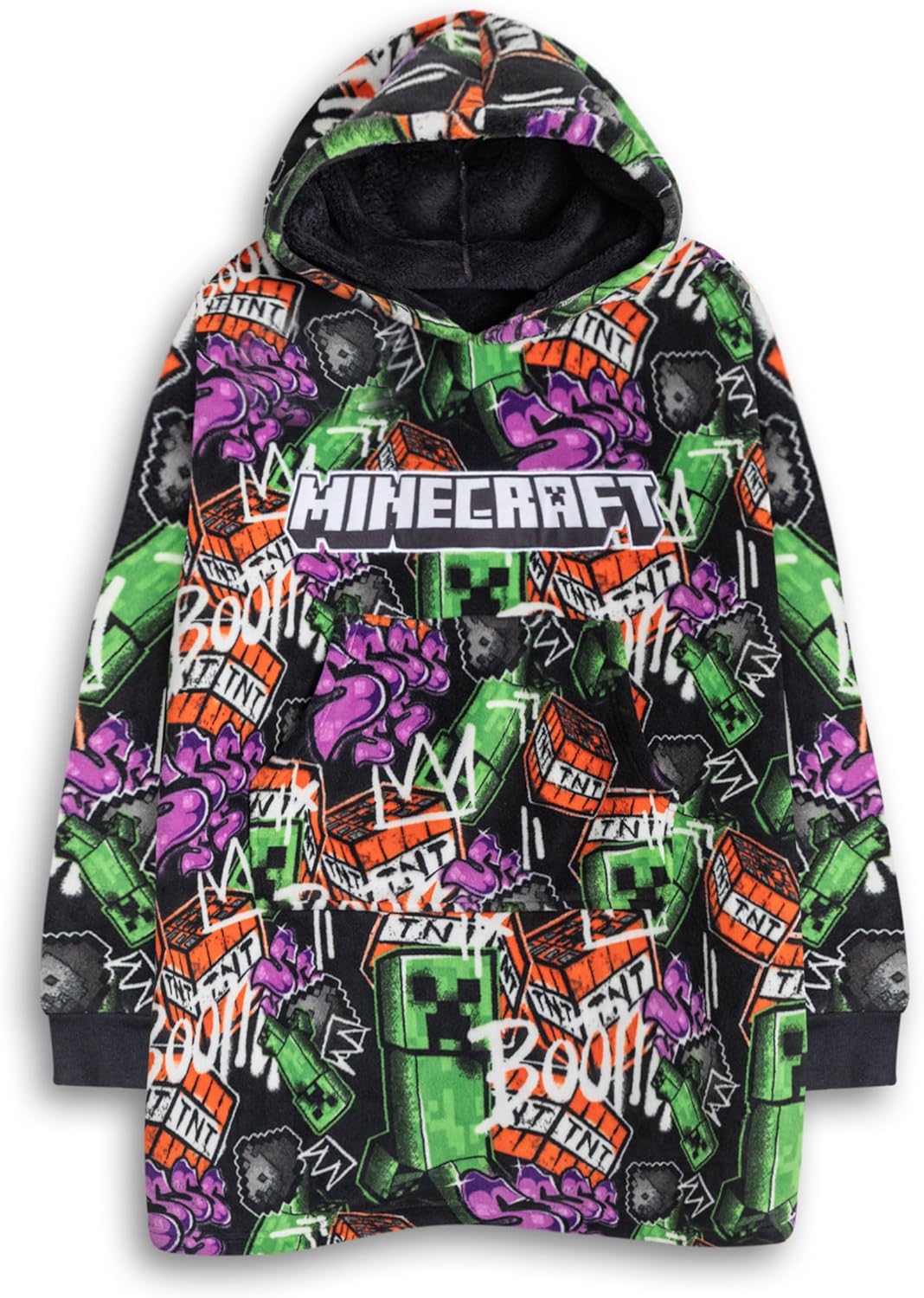 Minecraft Creeper Boys Multicolor Blanket Hoodie | Cozy Fleece Hooded Loungewear | Gaming Inspired Wear for Kids