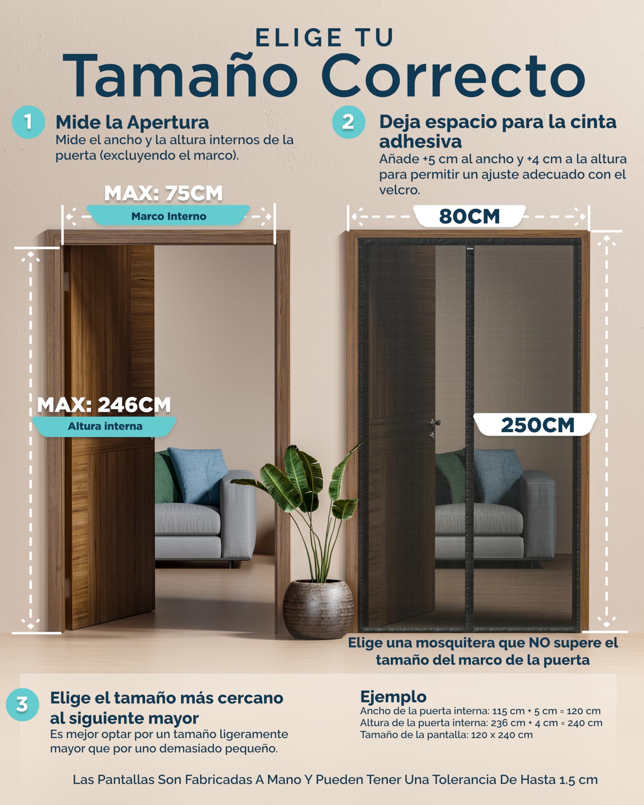 ARCOL Mosquitera Puerta Magnética 80x250 cm de Fibra de Vidrio – Adiós a los Mosquitos en 3 min, Malla Ultra-Fina, Cierre Automático con Imanes y Pesos, Cinta de Fijación Extra Ancha (Negro)