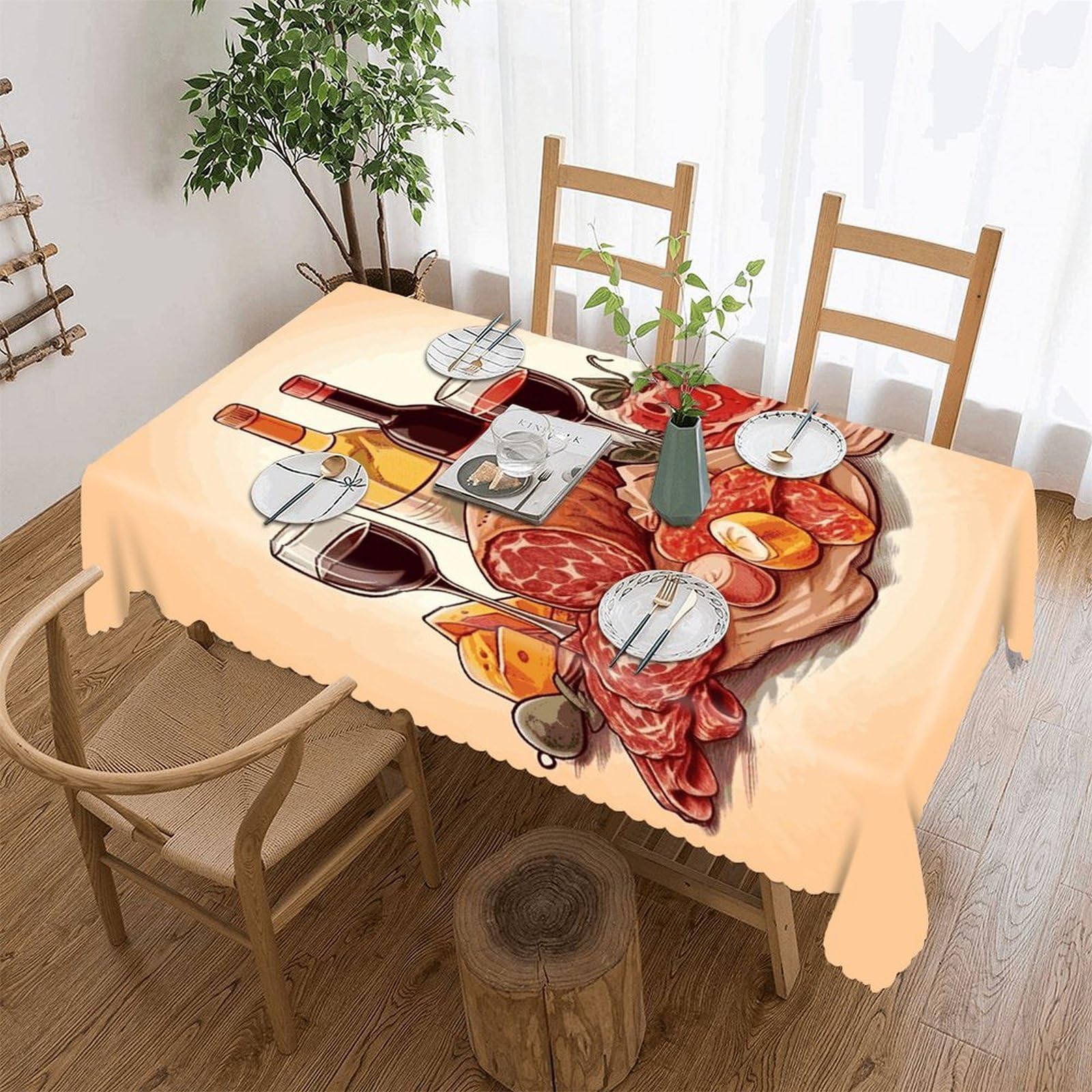 Fekiloot Style Food And Drink Tablecloths Heavy Duty Washable Fabric,Birthday Tablecloth-Wavy Edge Design,Polyester Table Cloth For Restaurant,Picnic,Indoor And Outdoor Dining60 X86