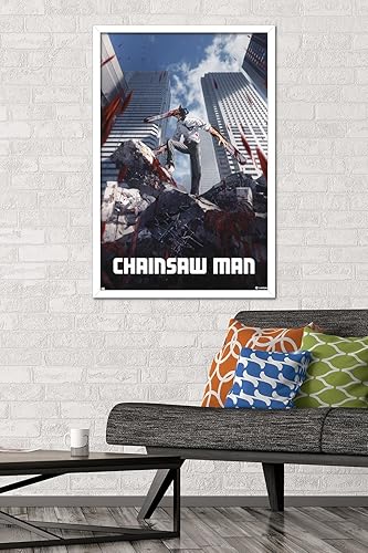 Miniatura 2 de Trends International Chainsaw Man - Póster de pared de arte clave, 34 pulgadas de largo x 22.4 pulgadas, versión enmarcada en blanco