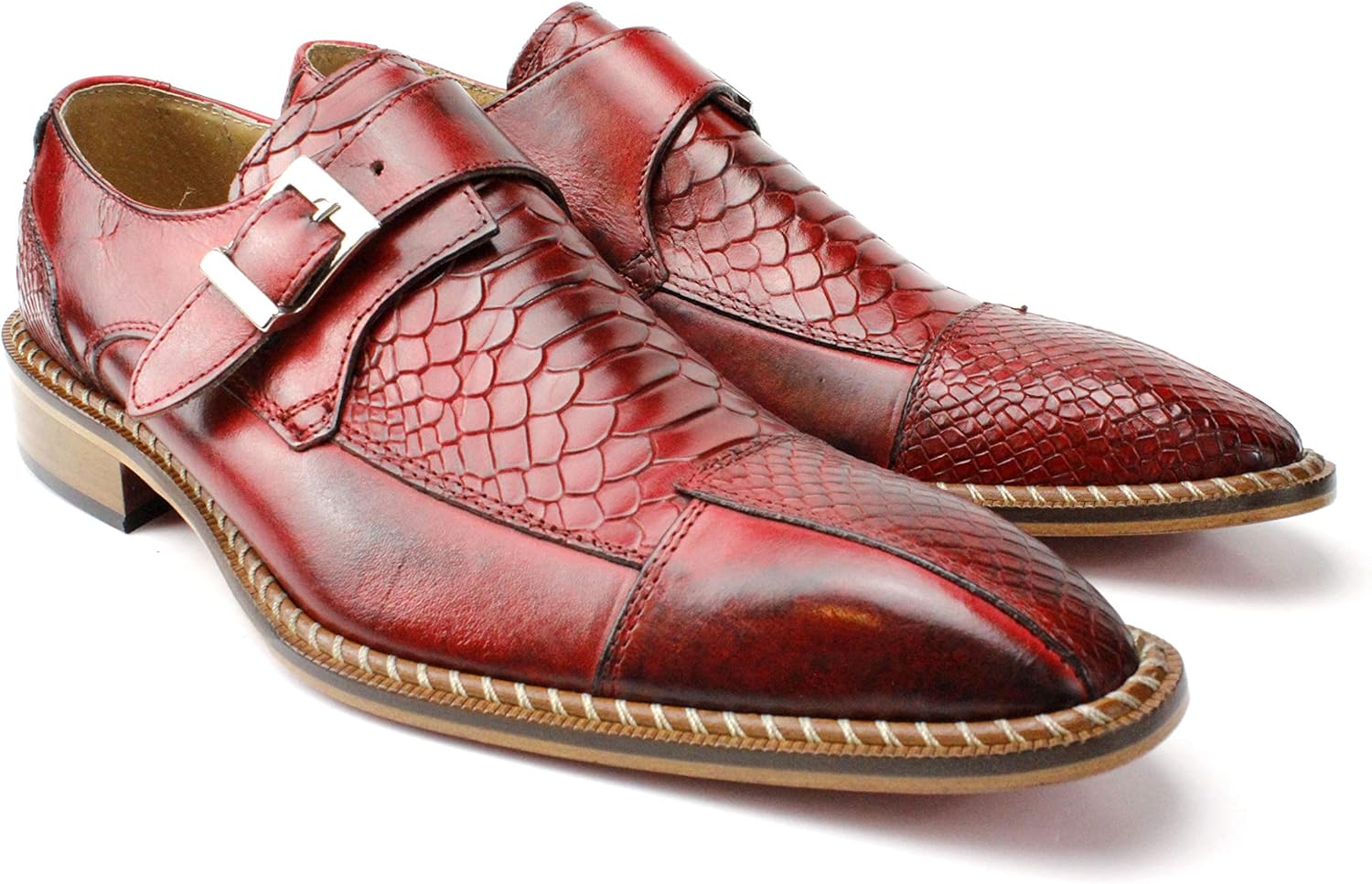Ivan Troy Doula Men’s Dress Shoes/Italian Monk Strap Men’s Shoes/Men’s Leather Dress Shoes/Italian Oxford Shoes/ (Red, Numeric_13)