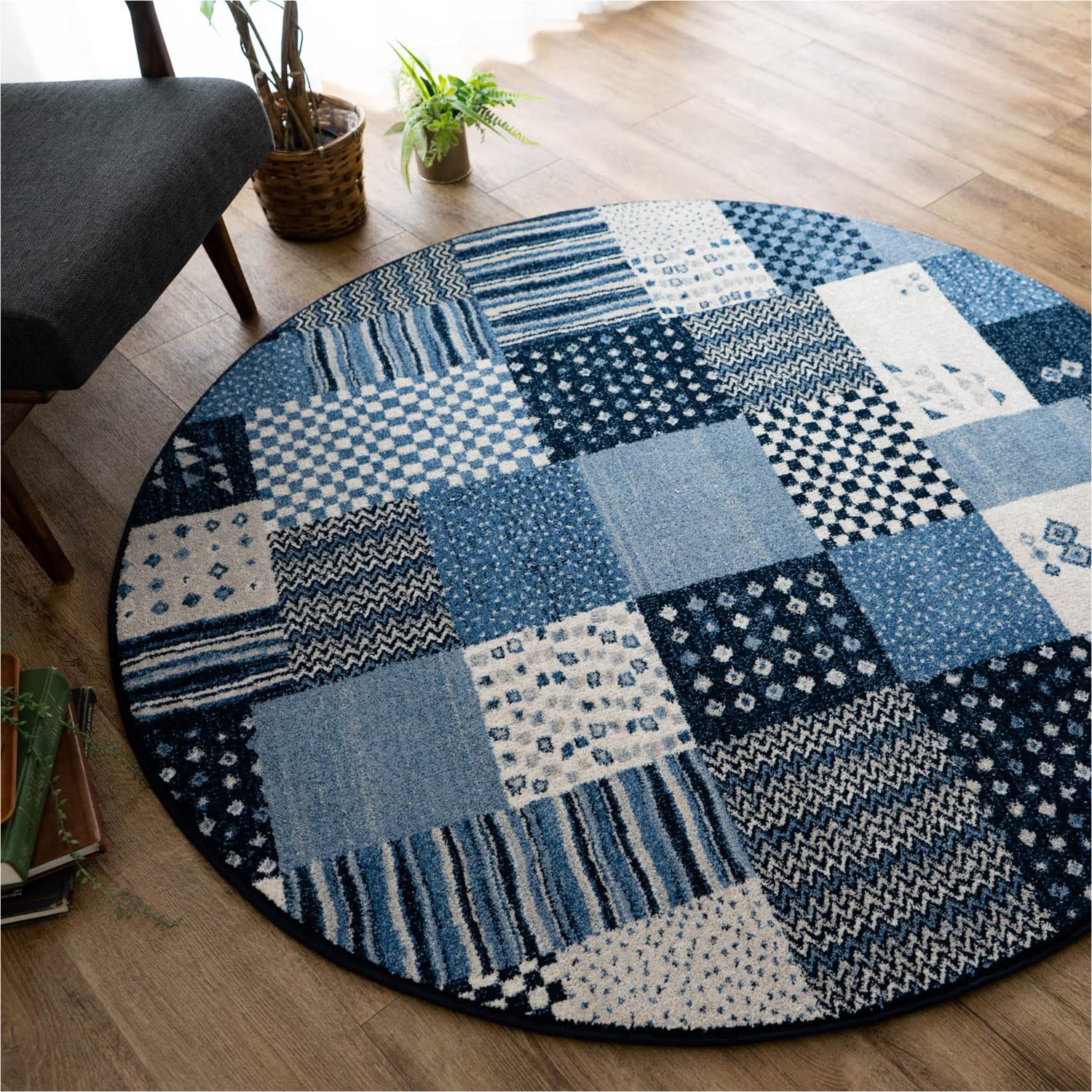 Amazon | サヤンサヤン パッチワーク ギャベ柄 円形 丸 ラグ