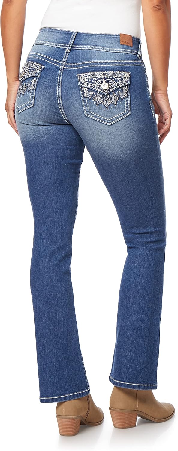 WallFlower Womens Luscious Curvy Bootcut Mid-Rise Bling Insta Stretch Juniors Jeans (Standard and Plus)