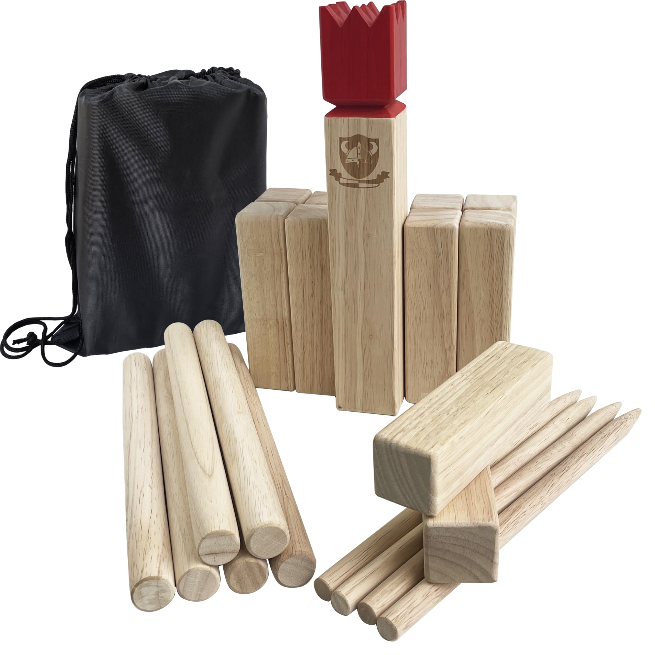 Kubb Spiel im Freien | Wurfspiel mit Tragetasche | Kegelspiel | Gummi Holz Garten Rasen Spiele | Wurfspiel mit Tragetasche (30 x 5 x5 cm-King, S)