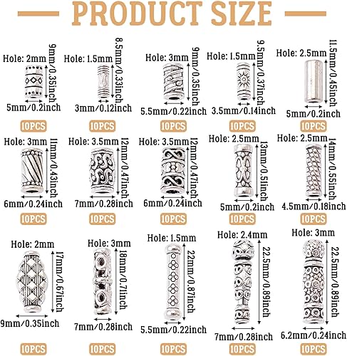 Miniatura 4 de Craftdady 150 cuentas espaciadoras de barra de tubo de plata envejecida, cuentas de metal tibetano para hacer joyas, manualidades, agujero