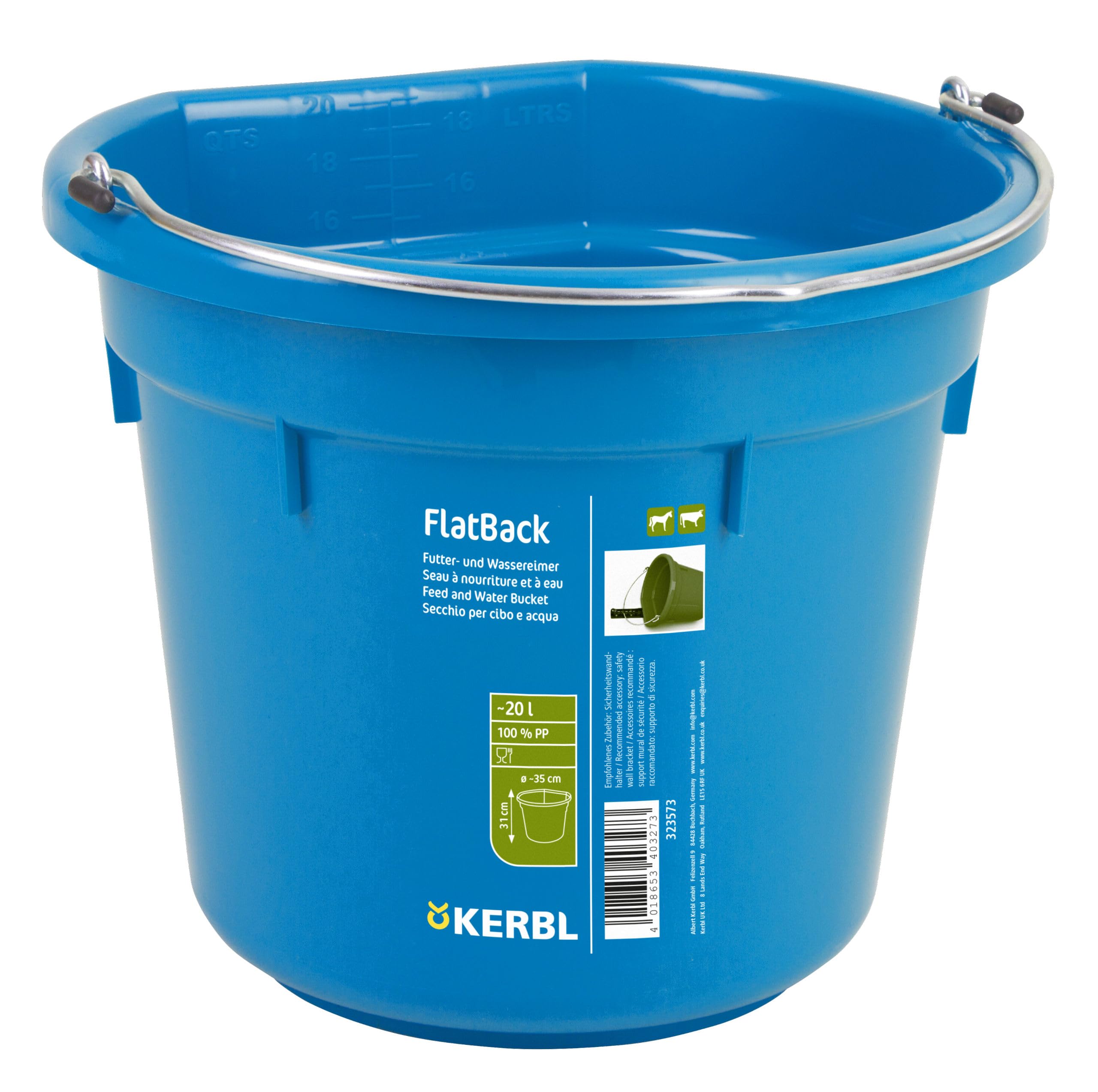 Kerbl Flatback, Royal Blue, Approx. 20 Litre Food and Water Bucket
