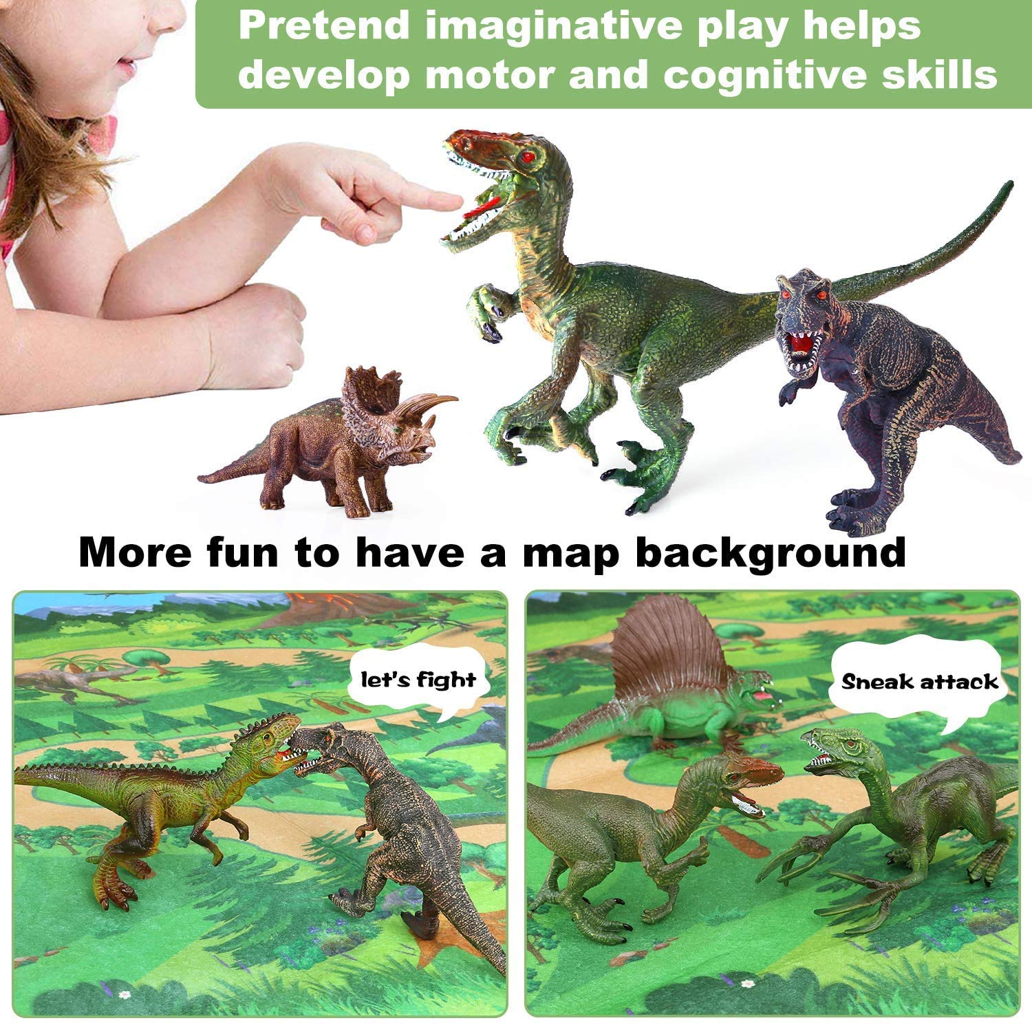 Joyfy 19 PCS Dinosaur Toy Set With Play Mat & Storage Cage, Dinosaur Figures & Trees For Toddlers, Dino Playset Toys Gift For Kids Boys Girls Ages 3-5 - View #6