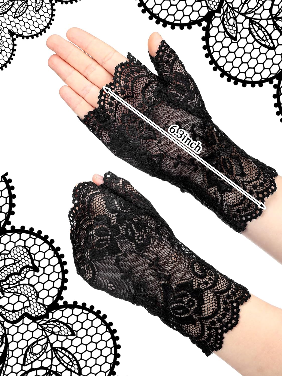Geyoga 4 Pairs Women's Lace Gloves Fingerless Floral Lace Gloves Costume Wedding Prom Gloves for Tea Party Cosplay - Image 3