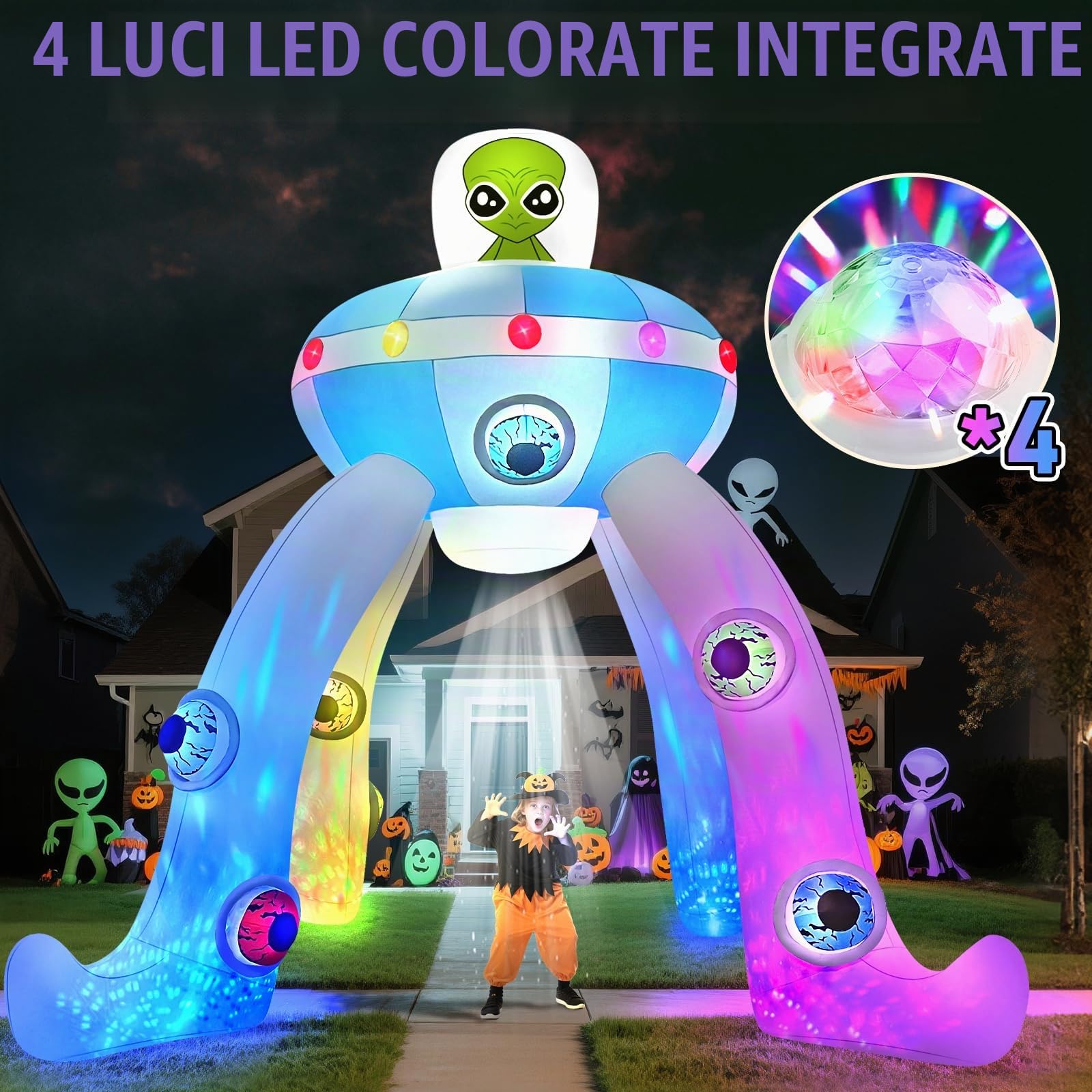 Kalolary Decorazione gonfiabile di Halloween, festa gonfiabile della decorazione di Halloween per il giardino del cortile prato decorazione interna esterna (12FT,Arco UFO Alieno)