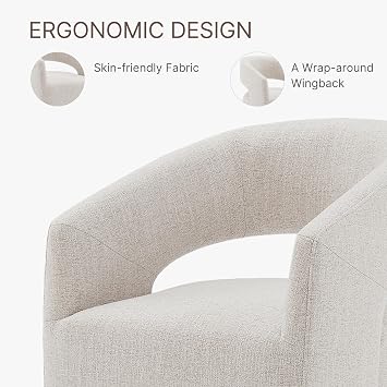 KISLOT Upholstered Dining Chairs with Casters, No Assembly Modern Barrel Armchair with Rollers for Dining Room, Bedroom, Living Room, Reading Room, Home Office, Set of 2, Beige