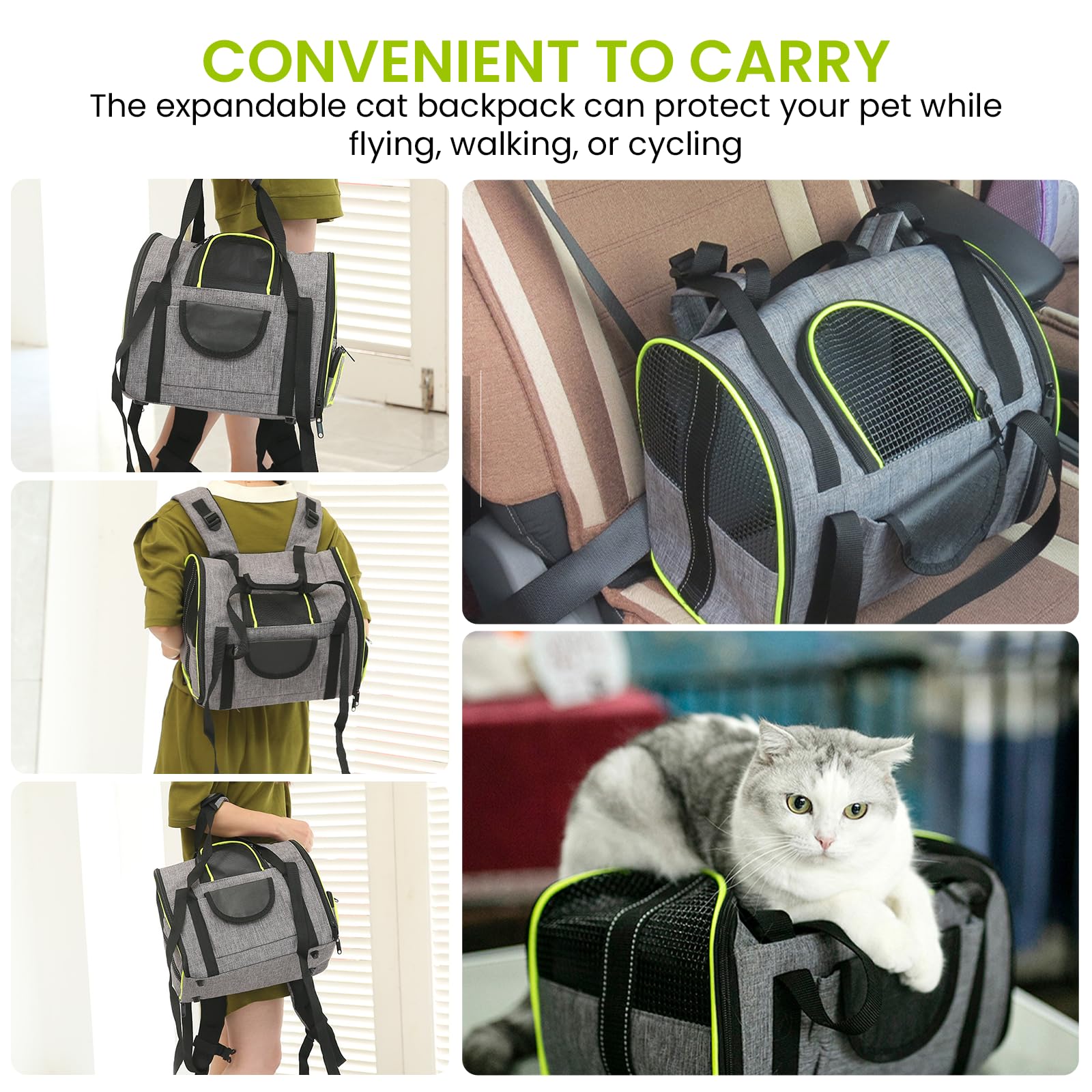 Erweiterbar Katzenrucksack, Katzen Rucksack, Hunderucksack für Katzen, Belüftetes Design, Faltbare, für Hunde Katzen Haustiere, 43 * 28 * 34cm