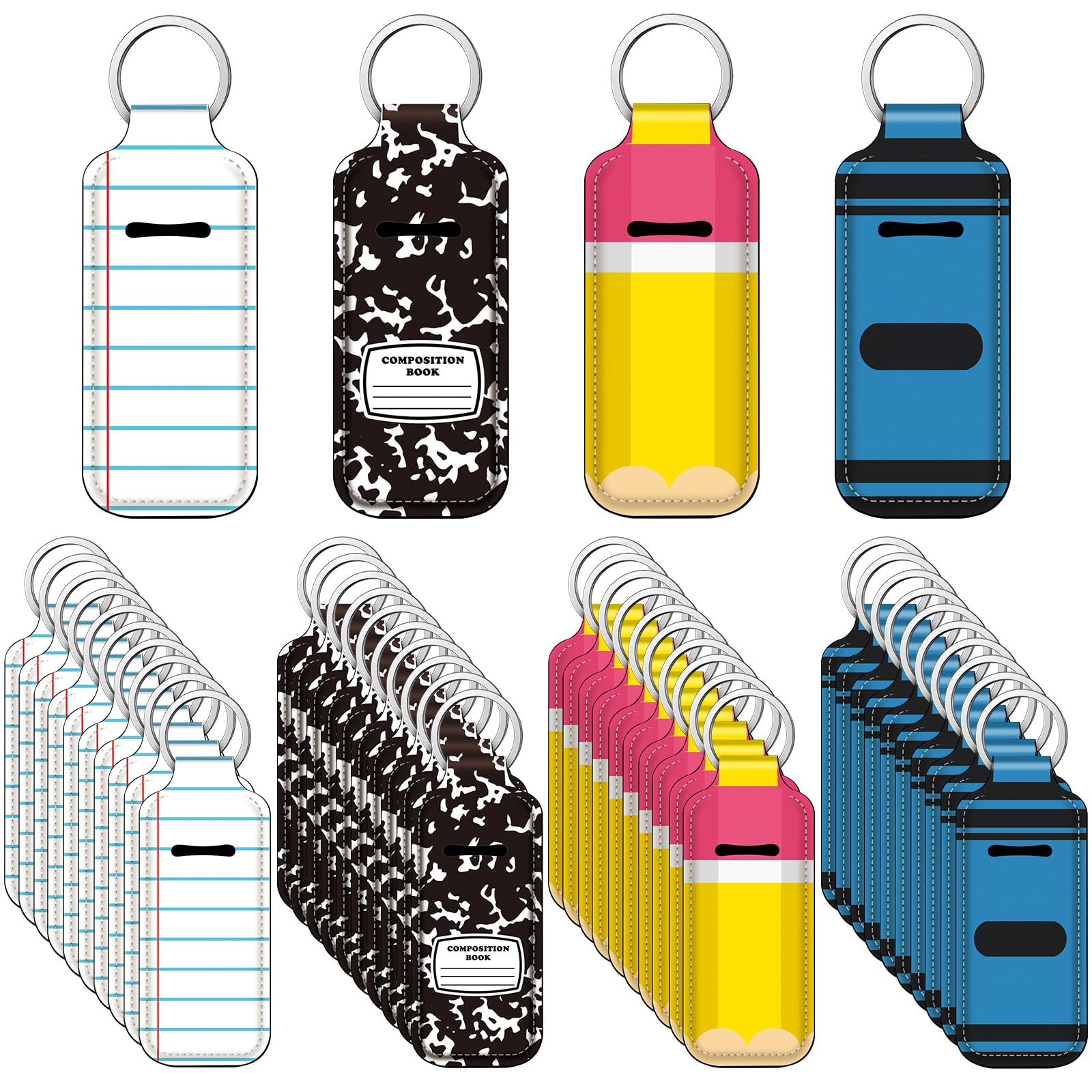 40 Pcs Back to School Teacher Gift End of Year Gift Bulk Crayon Pencil Composition Notebook Lipstick Holder Keychain Portable Lip Gloss Sleeve Pouch Pocket Lipstick Holder (Pencil)