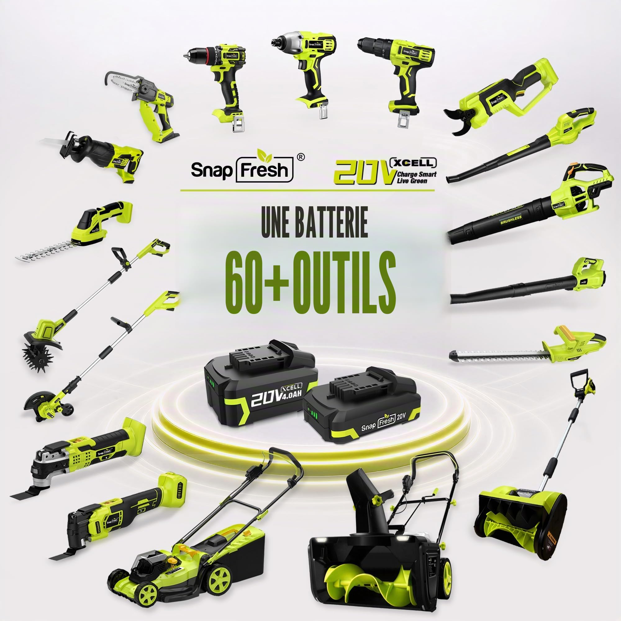 SnapFresh Scie Sabre Sans Fil 20V – Légère 1,55kg – 3000 SPM, Course 25 mm, Changement de Lame Sans Outil – Idéale pour la Rénovation, Démolition & Bricolage – Coupe Bois, Métal & PVC – Batterie 2,0Ah