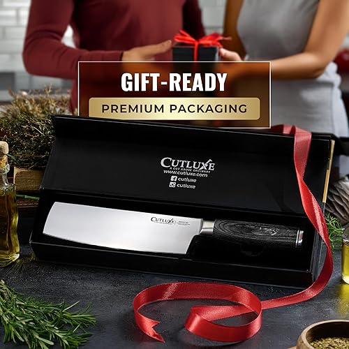 Miniatura 7 de Cutluxe Cuchillo Nakiri  Cuchillo japonés ultra afilado de 7 pulgadas para picar, hoja de acero inoxidable de alto carbono, mango de madera de Pakka