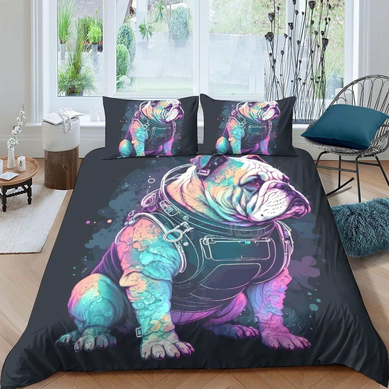 Ctjqhvkz Style-2 3D Printed Bulldog Art Fitted Sheet Microfiber Soft Breathable Colorful Dog Bed Cover For Bedroom Dorm Decor Single（135X200cm）