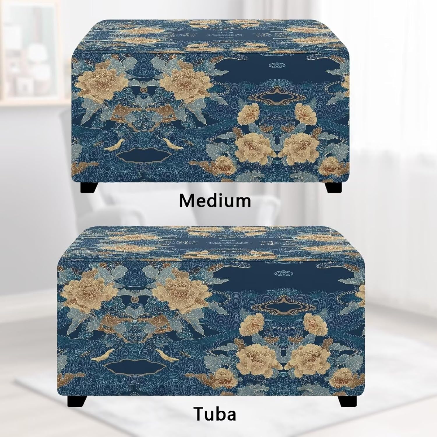 Floral Patterns Ottoman Cover High Stretch Folding Storage Footstool Protector Rectangle Removable Slipcover for Living Room-L